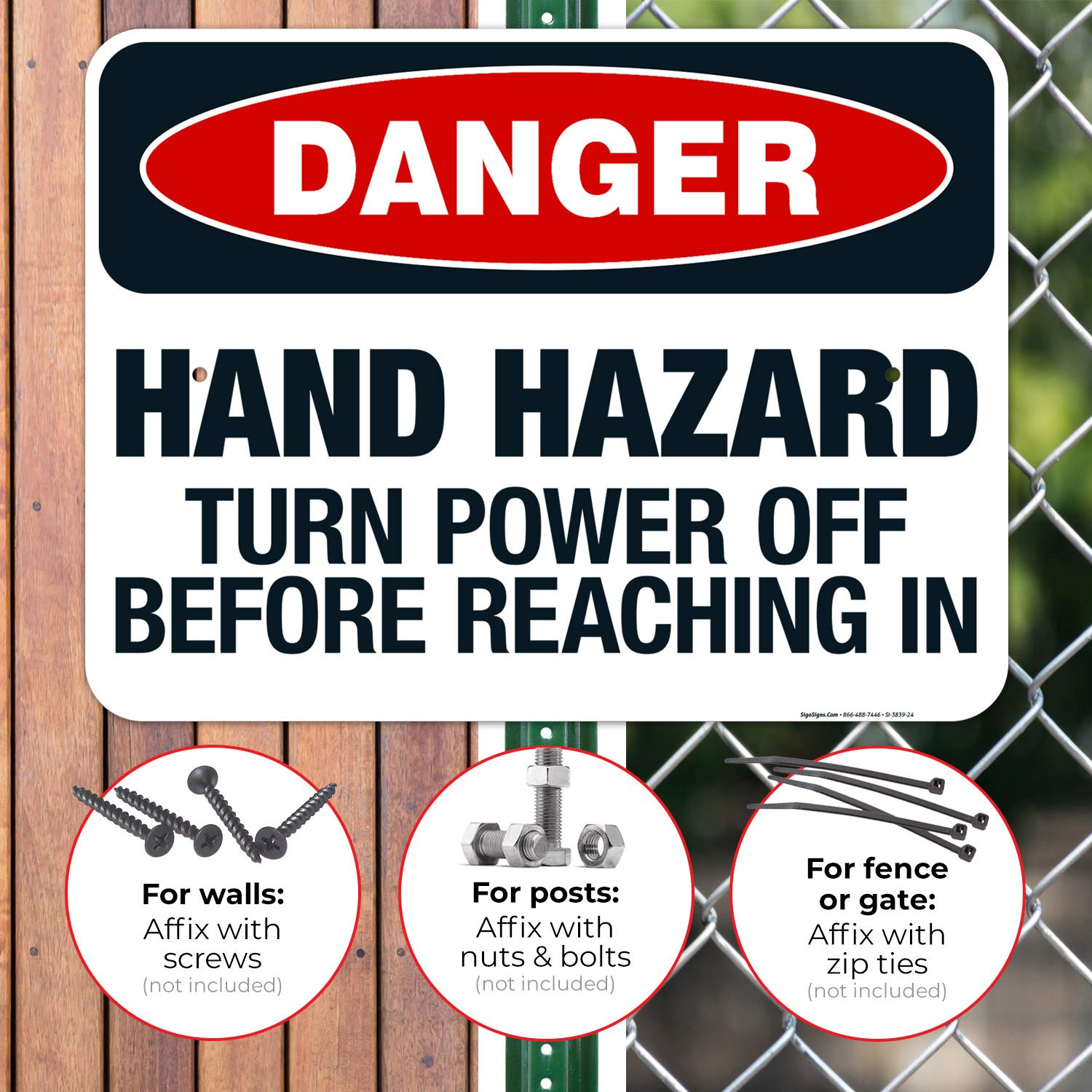 OSHA Danger Sign - Hand Hazard Turn Power Off Before Reaching, 18x24 Inch Rust-Free Aluminum Safety Sign, Fade Resistant for Indoor/Outdoor Use | Workplace Safety Equipment, Machine Guarding & Electrical Hazard Warning | Made in USA