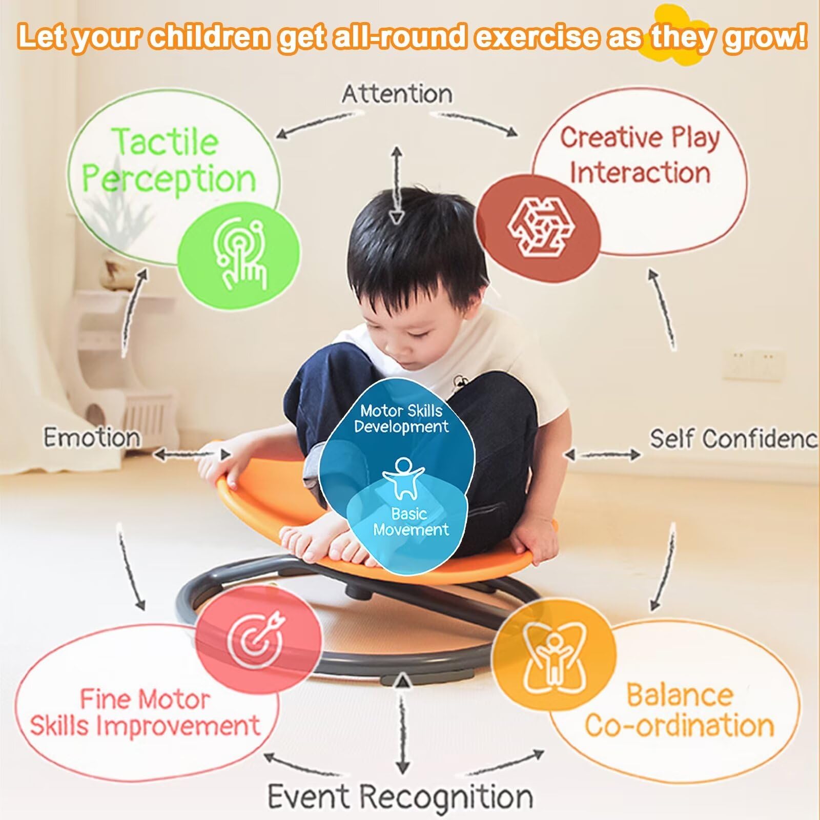 Kids Spinning Chair - Autism Sensory Sit & Spin Toy for Body Coordination Training | Balance Development & Vestibular Stimulation | Swivel Rocking Chair for Sensory Play, Therapy & Classroom Use