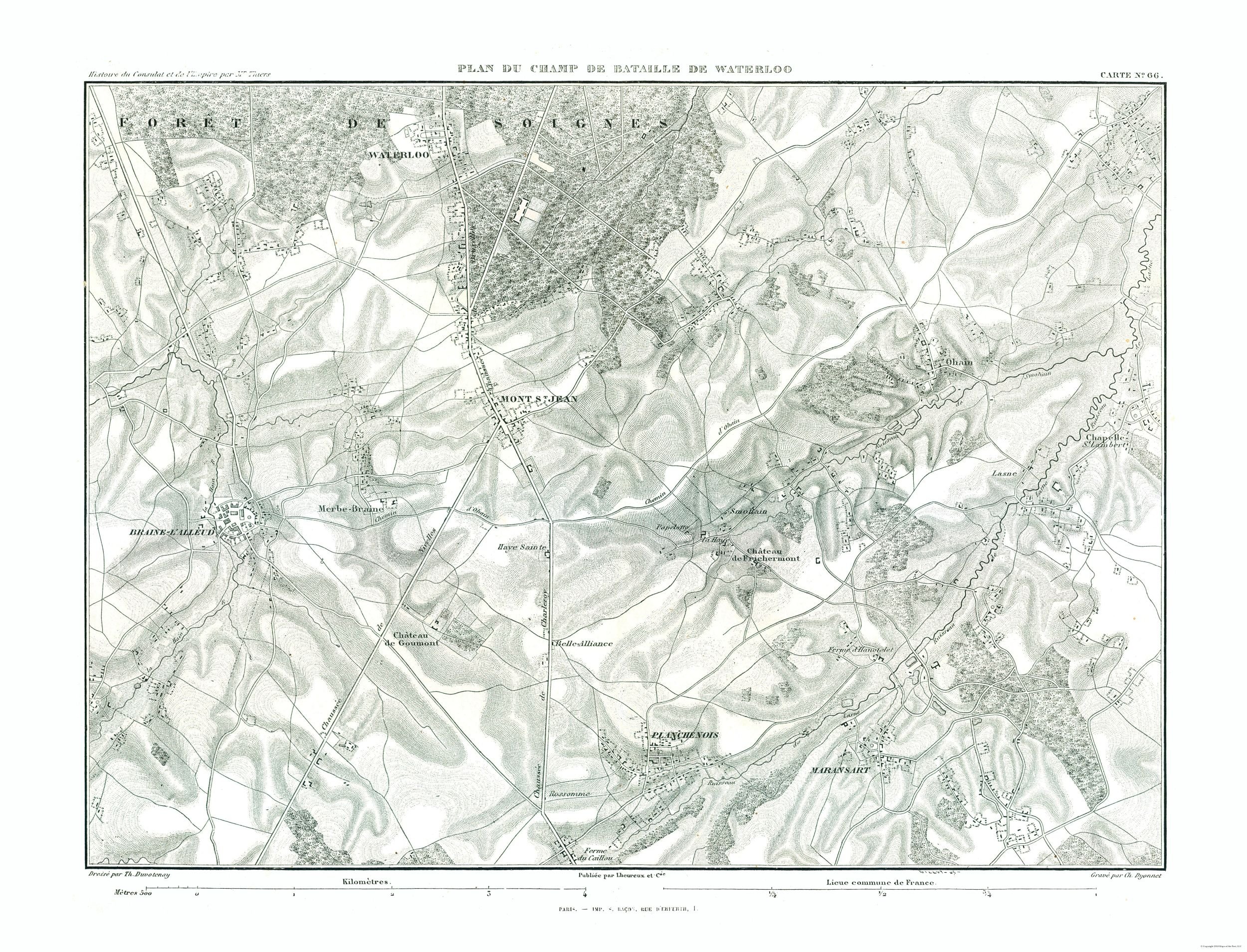 Vintage 1866 Waterloo Battlefield Plan by Thiers - 23x30 Inch Matte Canvas Wall Art - Historical Battle Map for Home Decor, Office & Gifts