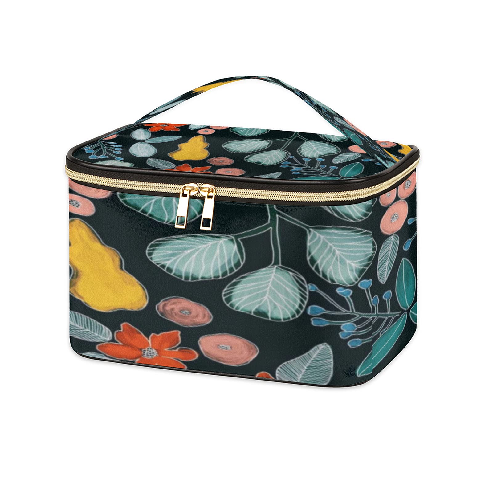 Waterproof Leather Makeup Bag for Women - Travel Cosmetic Organizer with Brush Holder for Daily Use & Travel