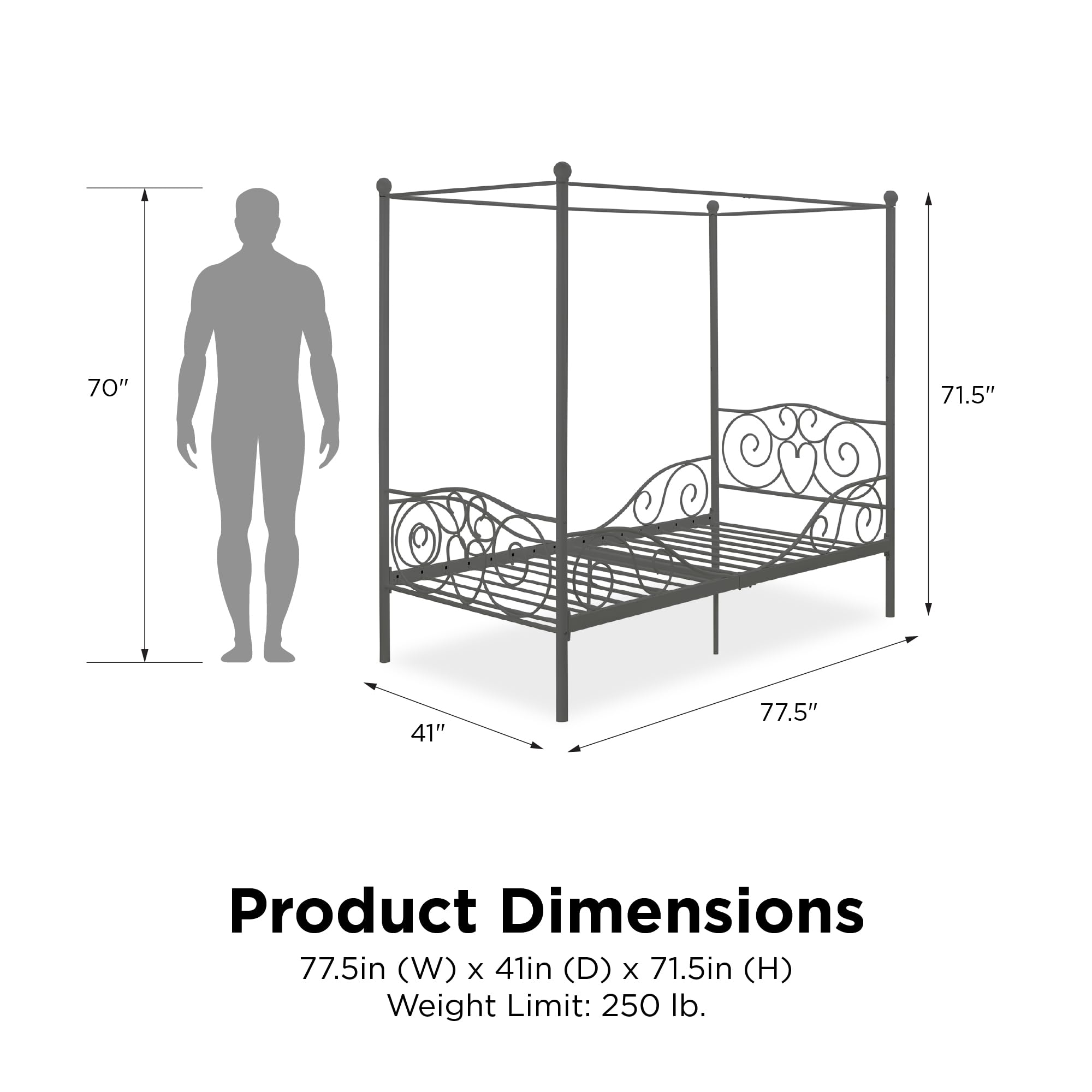DHP 4020959 Heavy Duty Metal Twin Bed Frame in Pewter - Perfect for Kids Rooms, Guest Bedrooms & Small Spaces