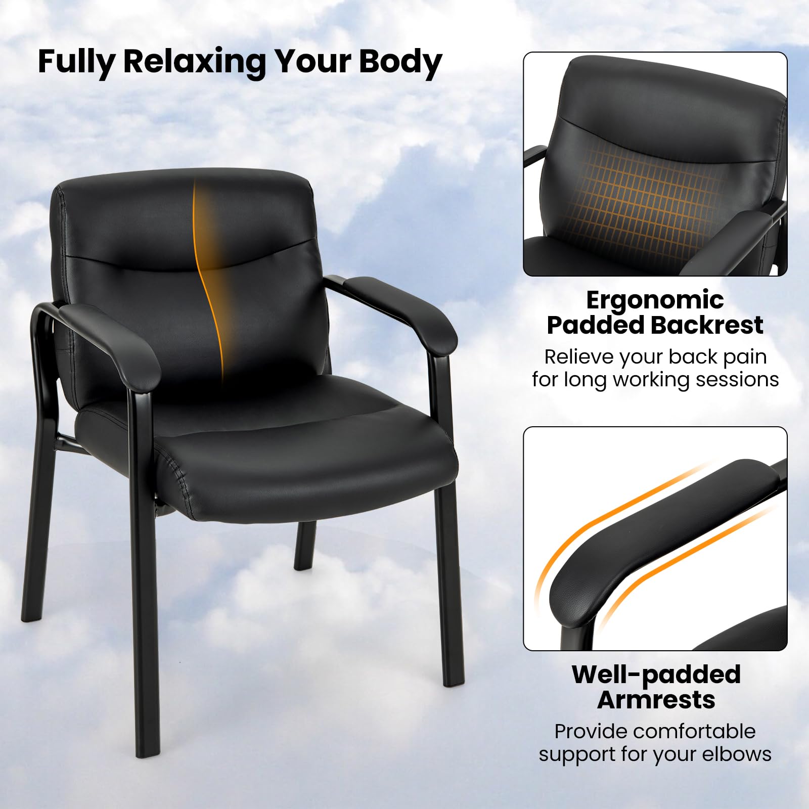 Tangkula 4-Piece Waiting Room Chairs Set - PU Leather Upholstered Conference Chairs with Padded Armrests, Ergonomic Office Guest Chairs for Reception, Meeting, Lobby - Perfect for Corporate Offices, Hospitals, and Hotel Waiting Areas