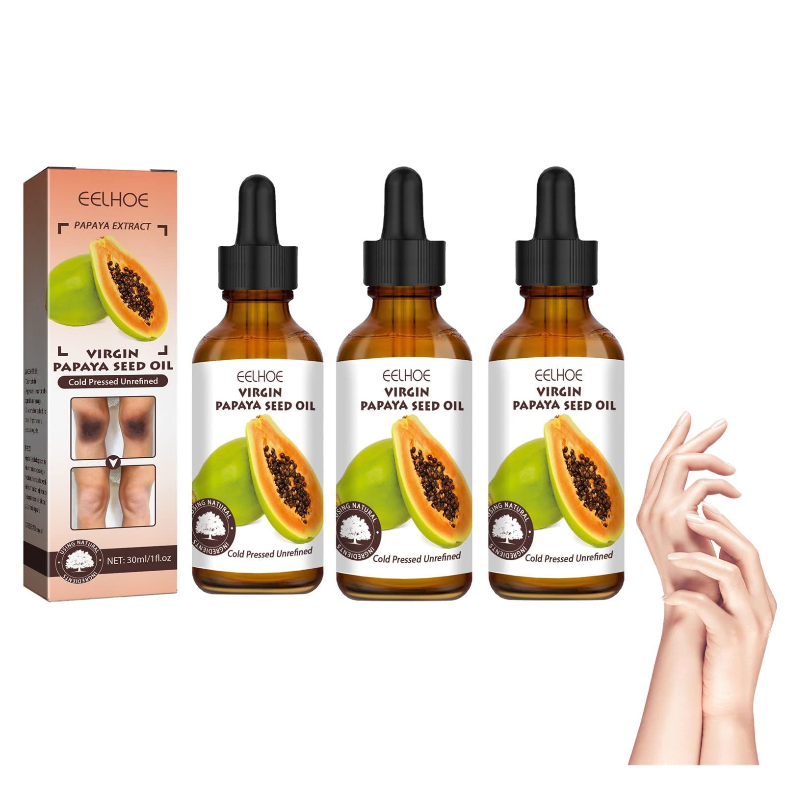Organic Papaya Seed Oil for Dark Spots & Skin Brightening - Natural Whitening Serum for Knuckles, Underarms, Knees & Elbows - Acanthosis Nigricans Treatment - 3 Pack for Body Care & Even Skin Tone