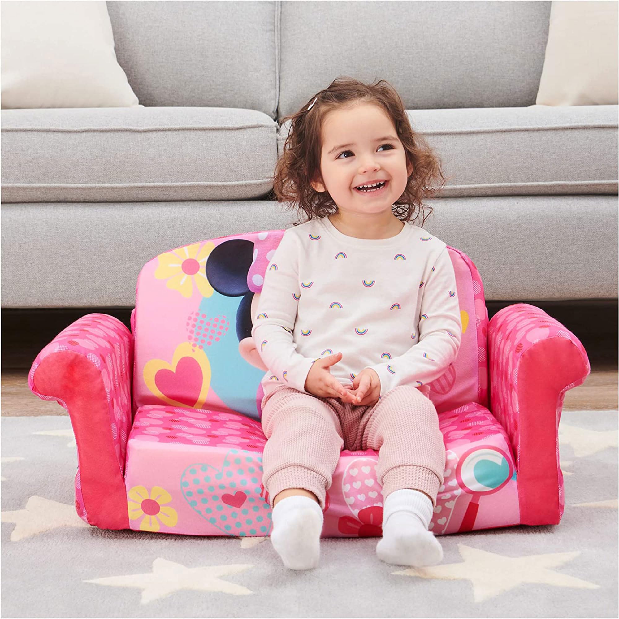 2 in 1 MARSHMALLOW Kids Couch & Sleeper - Extendable Toddler Sofa with Reversible Design for Lounging & Sleeping | Minnie Mouse Theme (2 Pack) - Perfect for Playrooms, Bedrooms & Daycare Centers