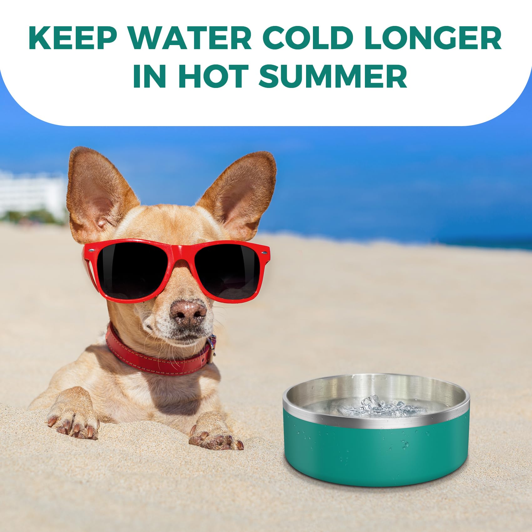 LIHONG Stainless Steel Dog Bowls - Non-Slip, Insulated Pet Food & Water Bowl for Small & Medium Dogs - Rustproof, 40oz, Deep Green - Perfect for Indoor & Outdoor Feeding