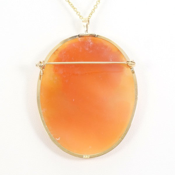 18K Yellow Gold Shell Cameo Pendant Necklace & Brooch Set - Vintage Two-Way Jewelry for Women, Perfect for Weddings, Parties & Special Occasions