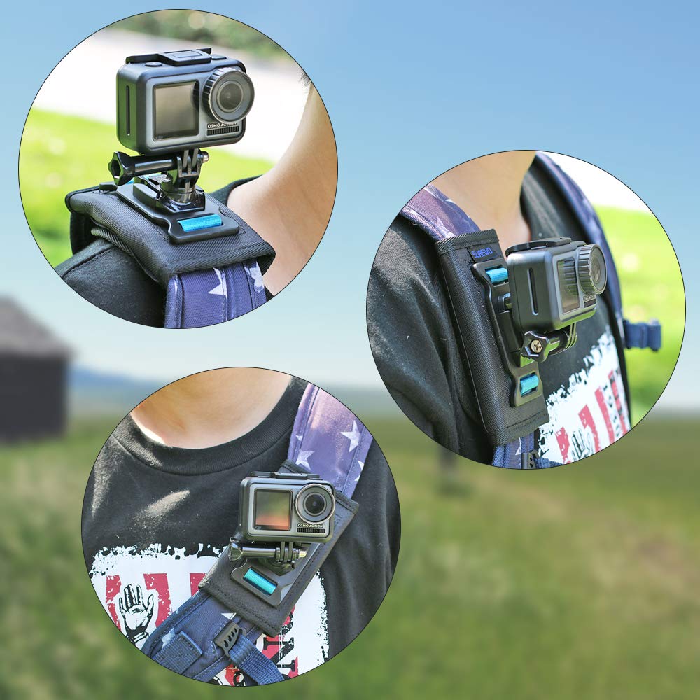 OAHU Adjustable Camera Backpack Strap Mount - Compatible with GoPro Hero/Fusion/Session, Polaroid, Xiaomi Yi, SJCAM - Shoulder Pad & Strap Holder for Action Cameras - Perfect for Hiking, Travel & Outdoor Adventures