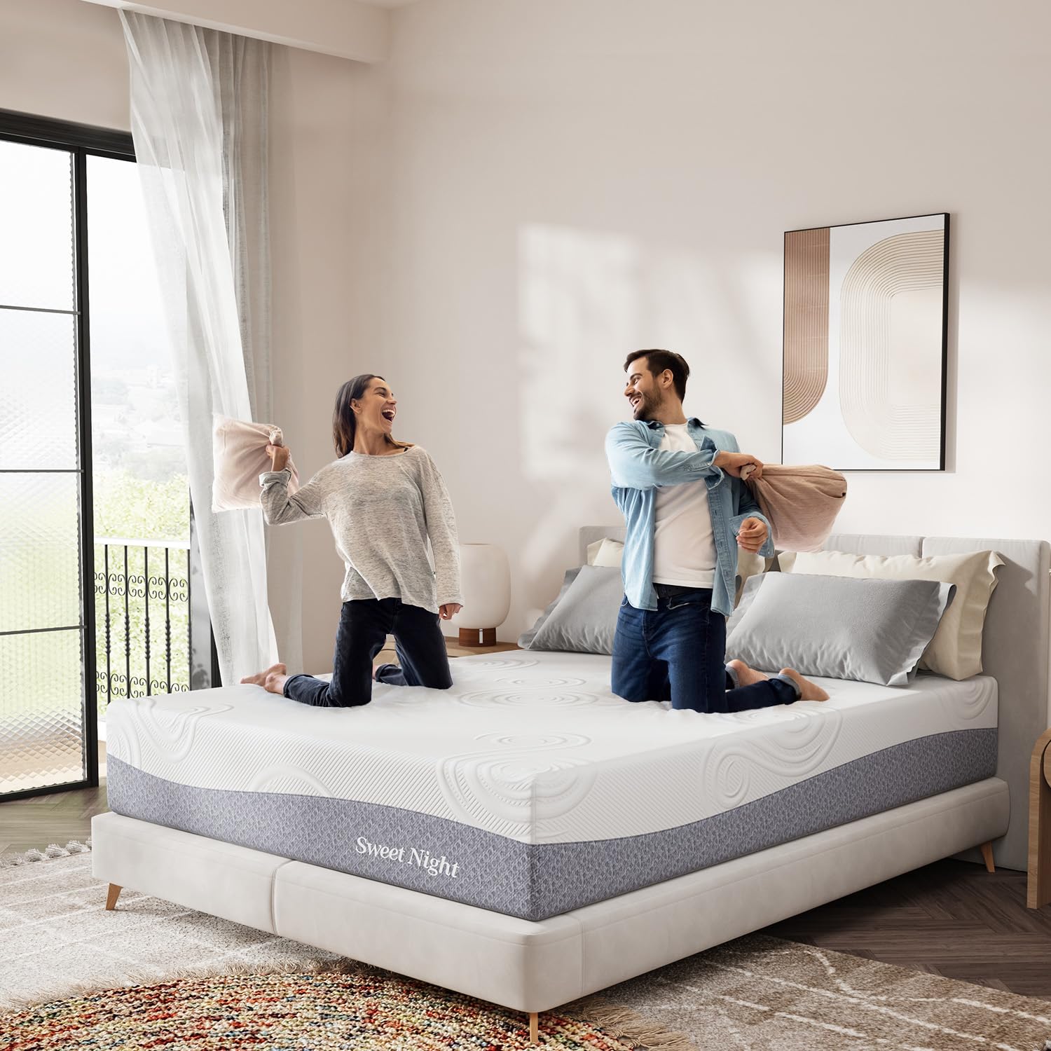 Sweetnight 12 Inch King Size Gel Memory Foam Mattress - Cooling Pressure Relief, Motion Isolation & Plush Support for Back Pain Relief - Mattress in a Box (Luna, Gray/White) - Perfect for Master Bedrooms, Guest Rooms & Apartment Living