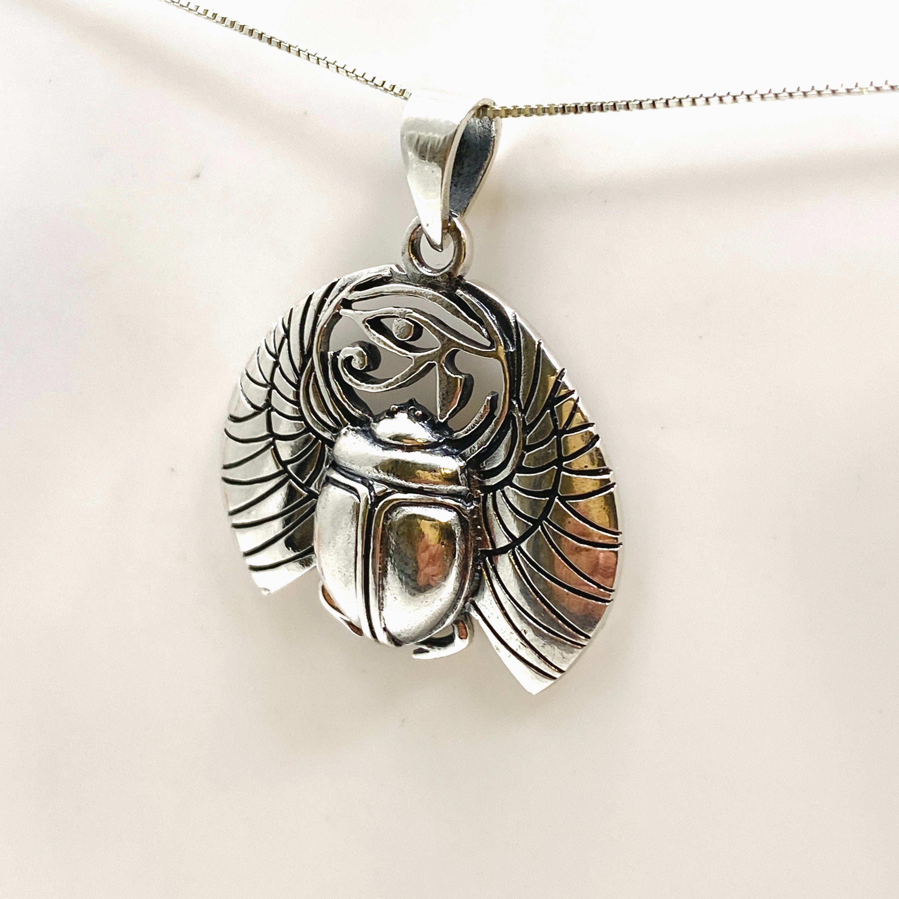 Anubis with Ankh and Scarab Beetle Pendant - Egyptian God Jewelry - Sterling Silver 925 - SV50 735 - Perfect for Spiritual Protection & Ancient Egyptian Style Fashion