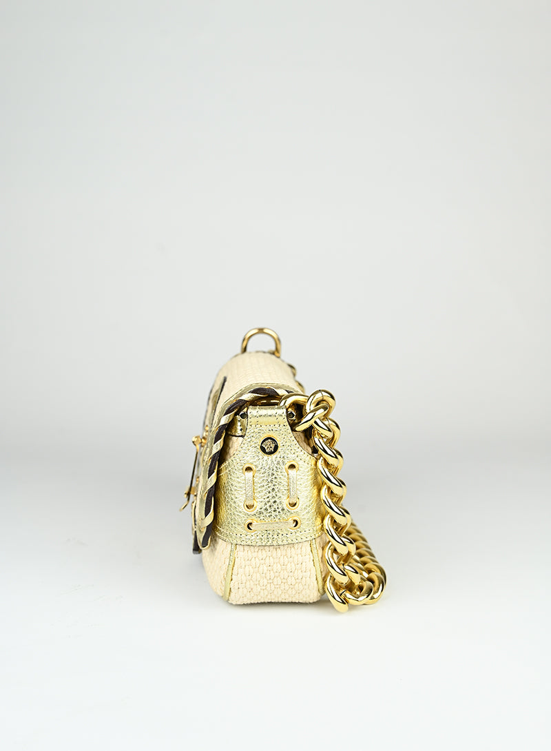 Versace Shoulder Bag in Cream Knit - Elegant Designer Handbag for Women, Perfect for Parties, Work & Everyday Use
