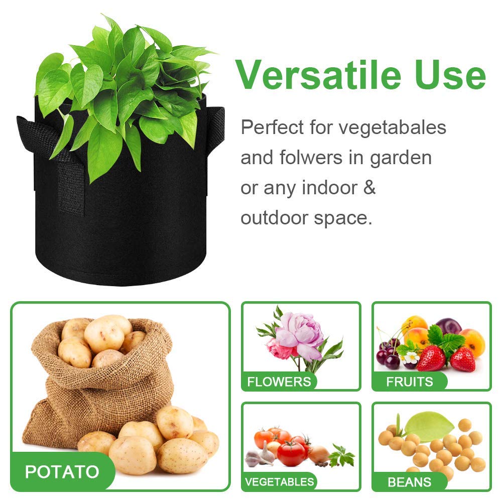 5 Pack 7 Gallon Heavy Duty Thickened Nonwoven Fabric Grow Bags with Handles - Durable Plant Pots for Vegetables, Flowers, Fruits & Plants (Black) - Perfect for Indoor Gardening, Outdoor Planting & Container Farming