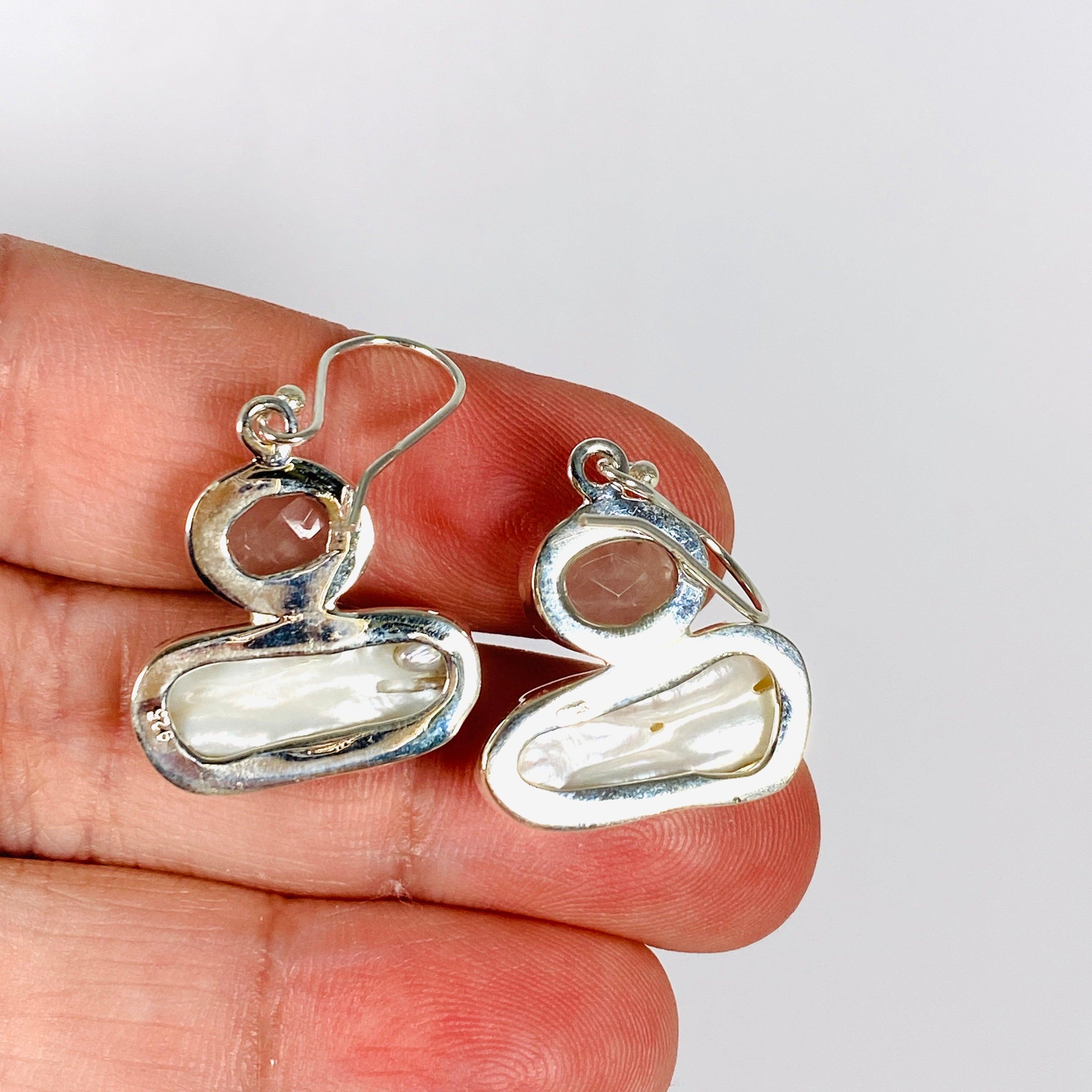 Pearl and Rose Quartz Faceted Earrings E2393 RQ - Elegant Gemstone Jewelry for Women, Perfect for Weddings, Parties & Special Occasions