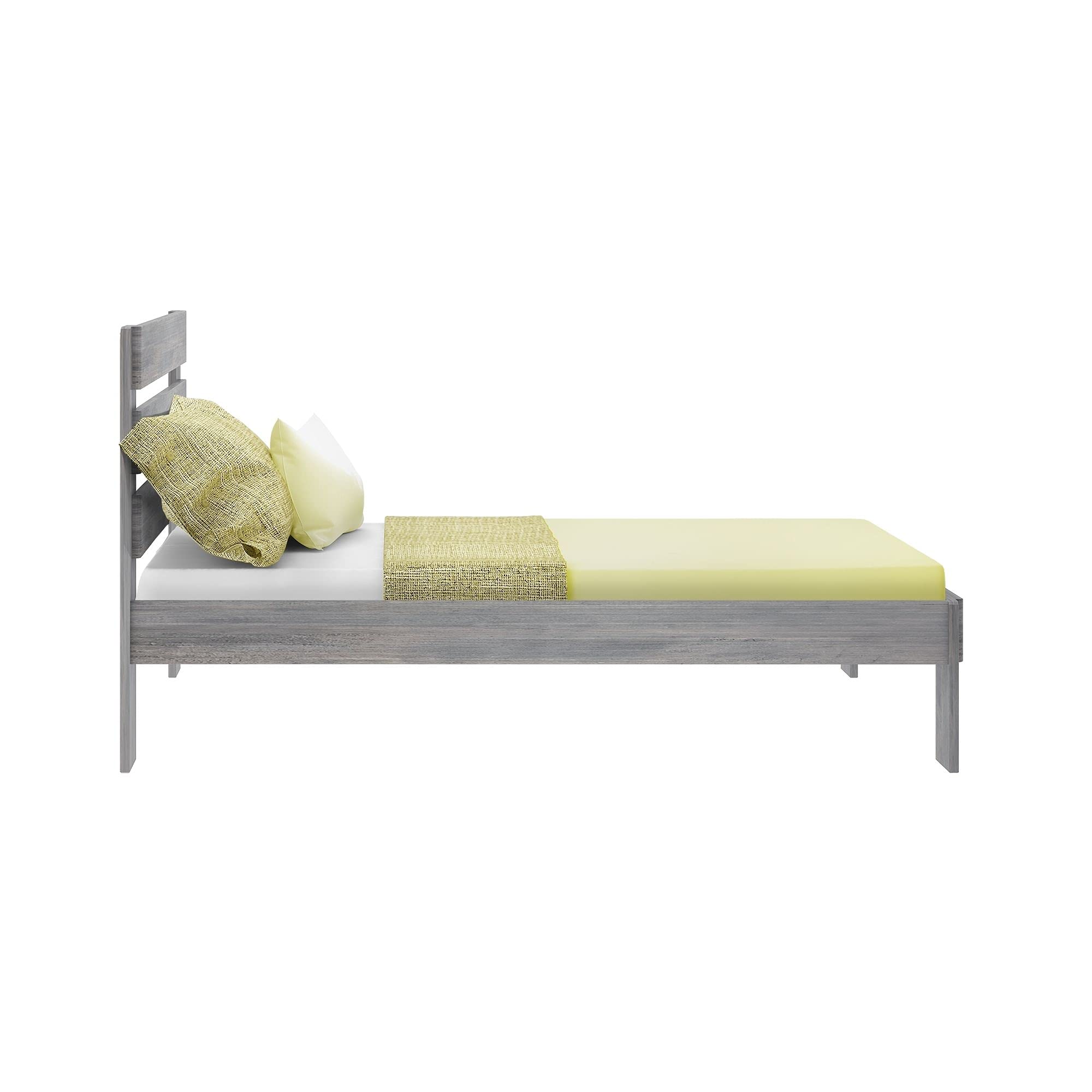 Max & Lily Modern Farmhouse Full Size Platform Bed with Plank Headboard in Driftwood Finish - Perfect for Bedroom, Guest Room & Farmhouse Style Home Decor