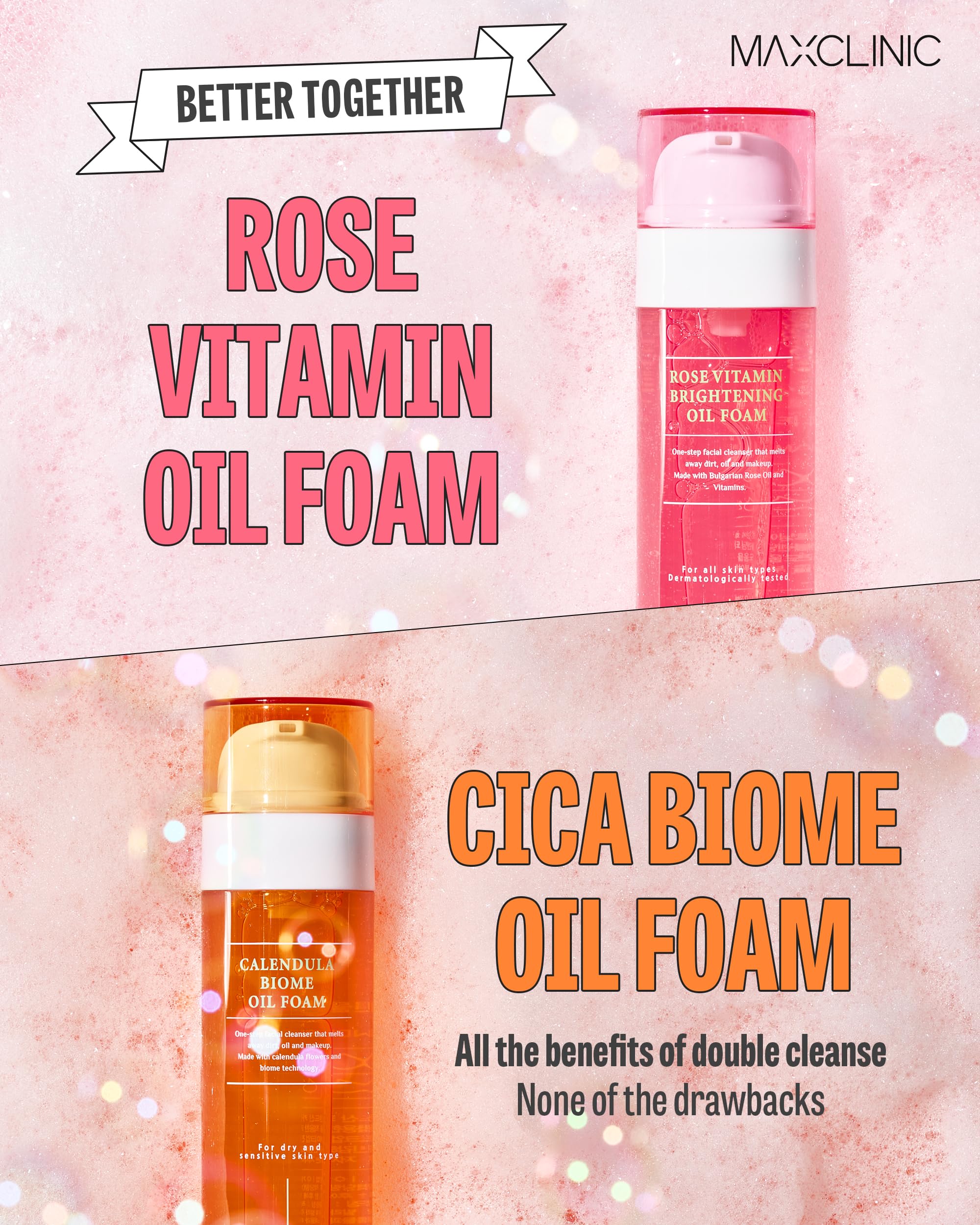 K-Beauty Rose Vitamin & Calendula Biome Oil Foam Cleanser Set | Korean Oil-to-Foam Face Wash for Dry Sensitive Skin | Hydrating Facial Cleanser Bundle | Perfect for Double Cleansing & Nighttime Skincare Routine