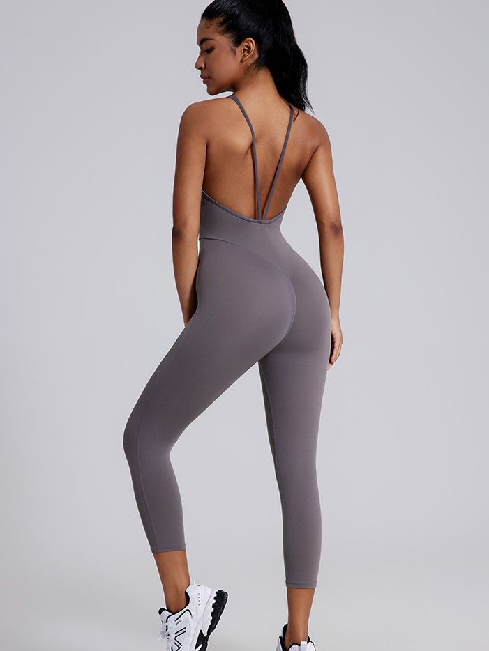ZASUWA Women's V-Neck Cross Back Backless Bodycon Jumpsuit - Slimming Hip Lift Design for Evening Party, Clubwear & Night Out