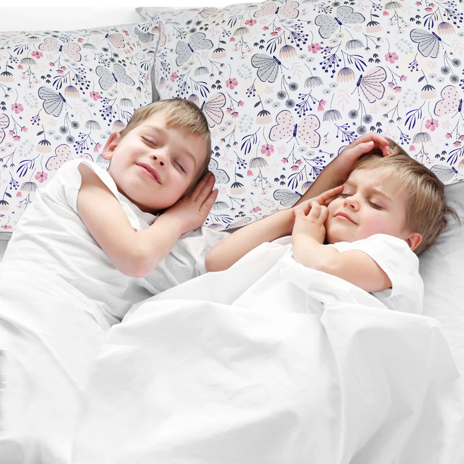 Colorful Butterfly Kids' Pillowcases - 2 Pack Soft Cotton Toddler Pillow Covers with Envelope Closure, Standard 20