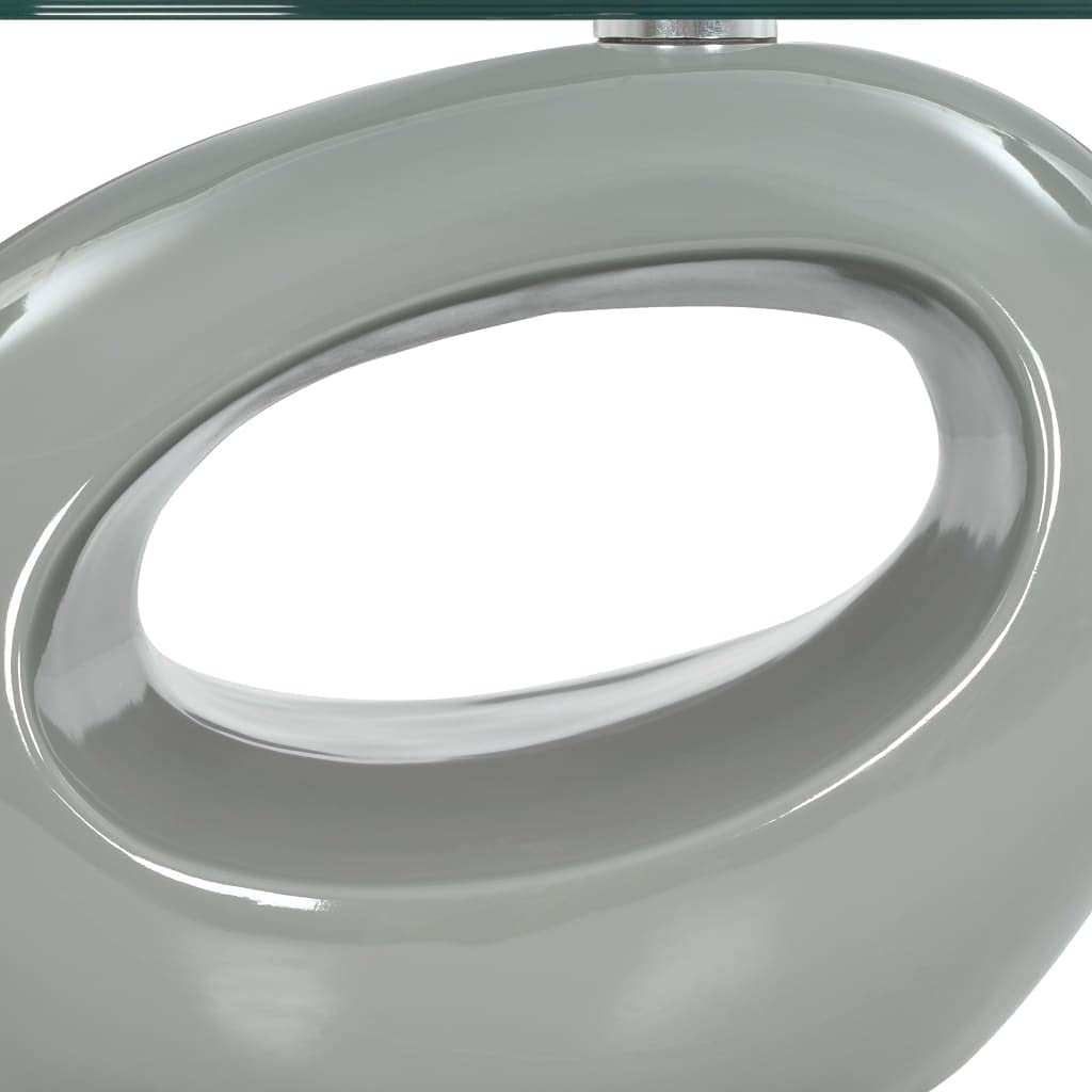 Modern Simple Style Oval Glass Top Coffee Table - High Gloss Gray Side Table for Living Room, Office, Home Entertainment Center & Reception - Perfect for Coffee Time, TV Watching and Guest Entertaining
