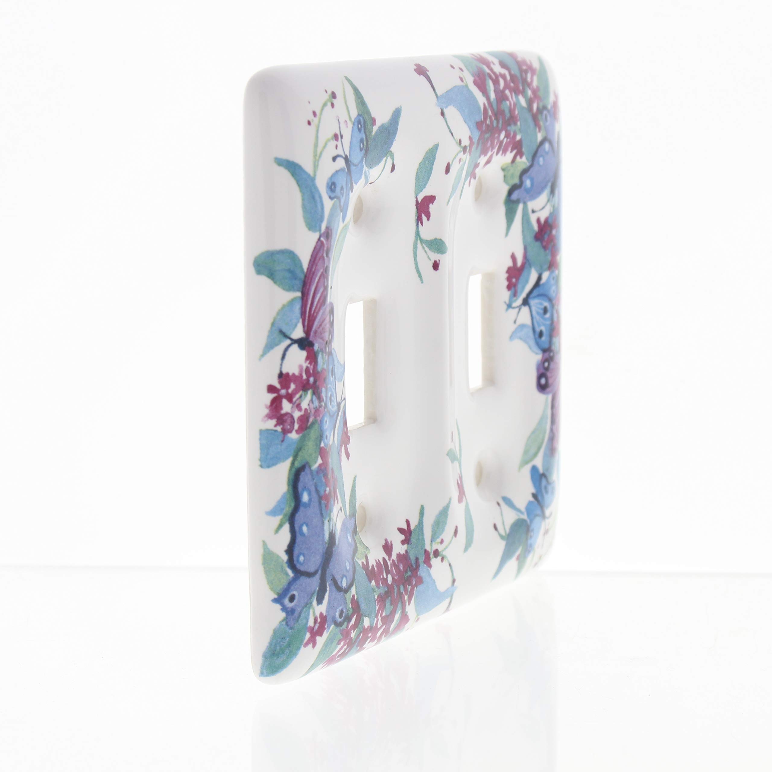 Leviton 89509-FLY 2-Gang Porcelain Toggle Switch Plate Cover with Butterfly Design - Durable Wall Plate for Home, Office & Commercial Use