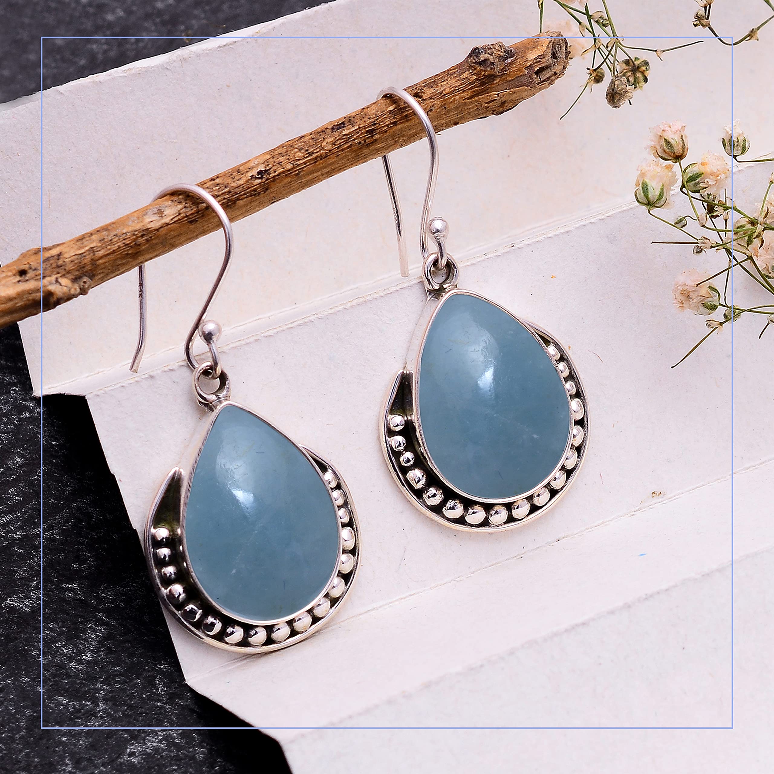 925 Sterling Silver Aquamarine Earrings for Women - Handmade Blue Green Gemstone Dangle Earrings - Inner Peace Jewelry Gift - Perfect for Weddings, Parties & Everyday Elegance (VSE-449)