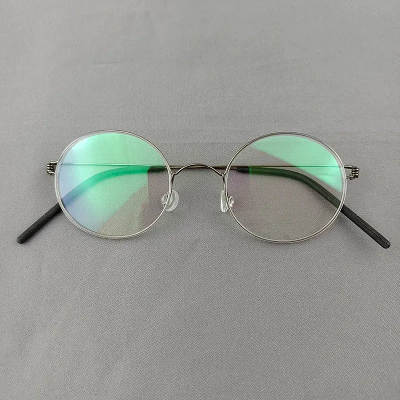 Unisex Full Rim Round Screwless Titanium Eyeglasses Frame 504520 - Lightweight Durable Glasses for Work, Reading & Everyday Wear