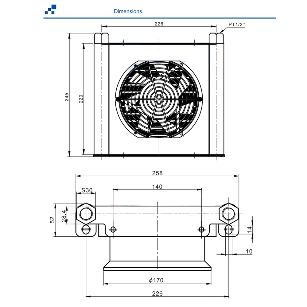25L/MIN Hydraulic Oil Cooler - Aluminum Alloy Air Cooler Radiator with 3Mpa Pressure & DC 24V for Heavy Machinery, Construction Equipment & Industrial Applications (Model AJ1025T-CA)