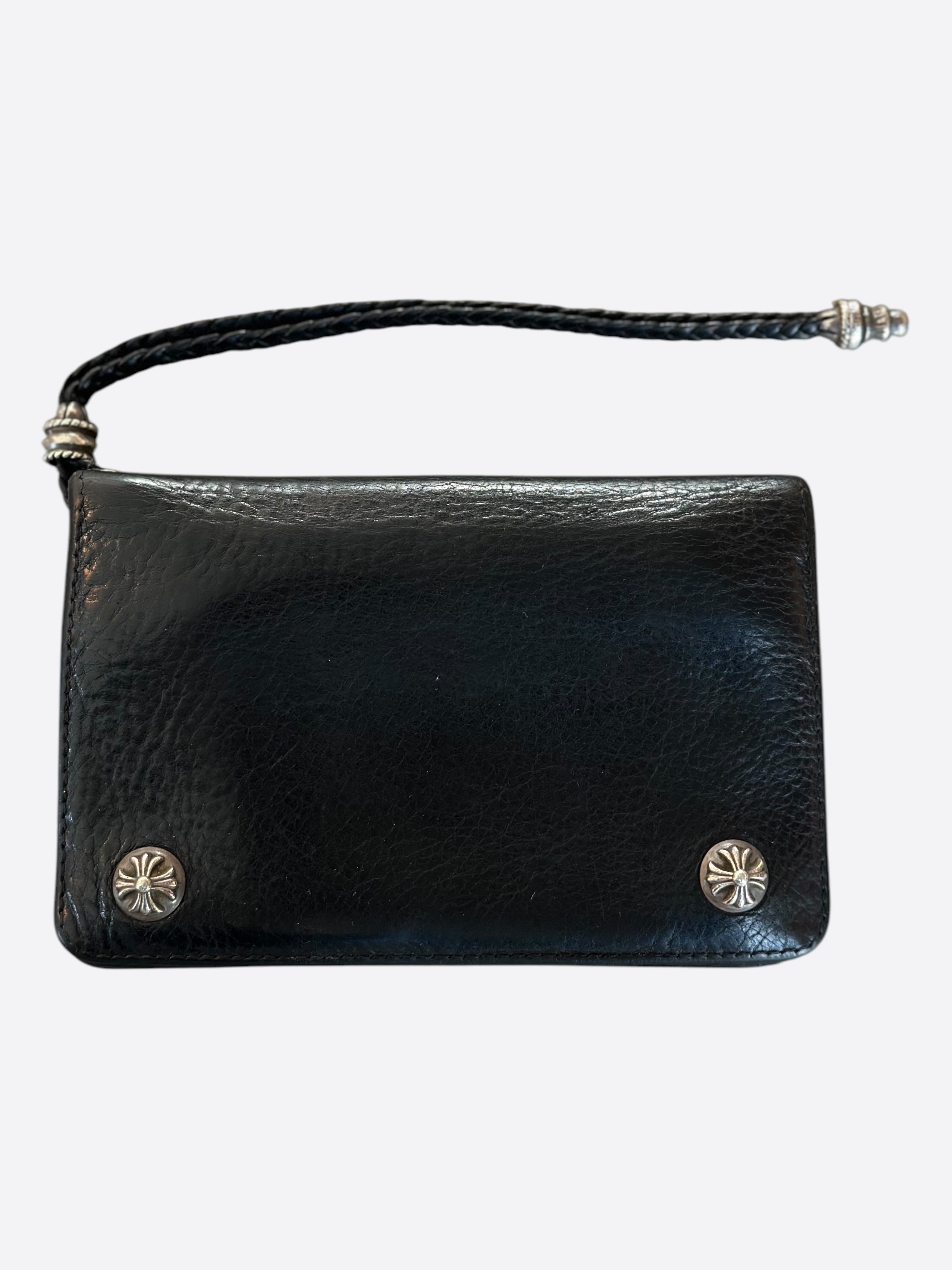 Chrome Hearts Black Leather Bolo Cord Wallet for Men - Stylish Slim Bifold Credit Card Holder with Chain - Perfect for Everyday Use, Travel & Night Out