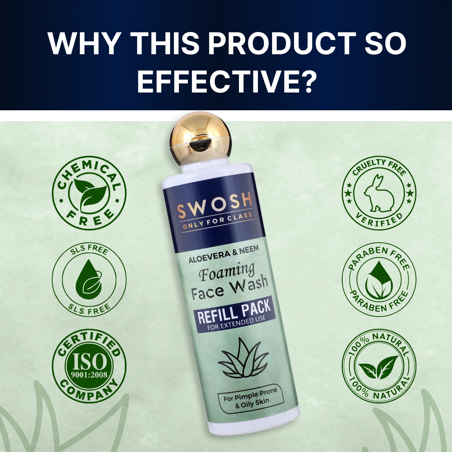 SWOSH Skincare Combo Pack: Aloe Vera Foaming Face Wash Refill (200ml) for Normal to Oily Skin + 1% Hyaluronic Acid Serum (30ml) for Anti-Aging, Wrinkle & Fine Line Reduction - Daily Hydrating & Brightening Routine for Youthful Glow