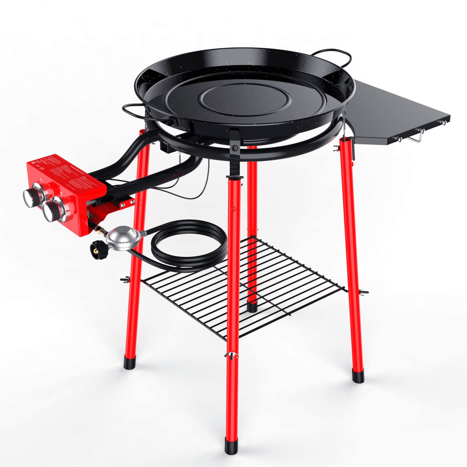 GRISUN 18 Inch Enameled Paella Pan Set with Burner, Stand & Accessories - Includes Built-In Ignitor, Regulator Hose, Carry Bag & Durable Legs - Perfect for Outdoor Cooking, Parties & Spanish Cuisine (12 Servings)