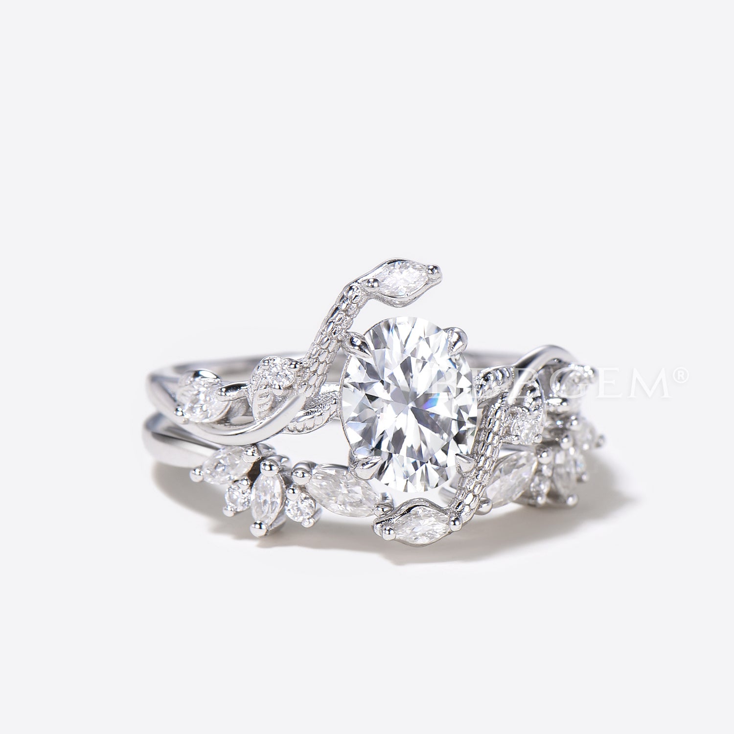 14K Gold Snake Ring with Oval Moissanite - Serpent Engagement Ring & Wedding Band - Perfect for Boho Brides, Anniversary Gifts & Unique Jewelry Lovers