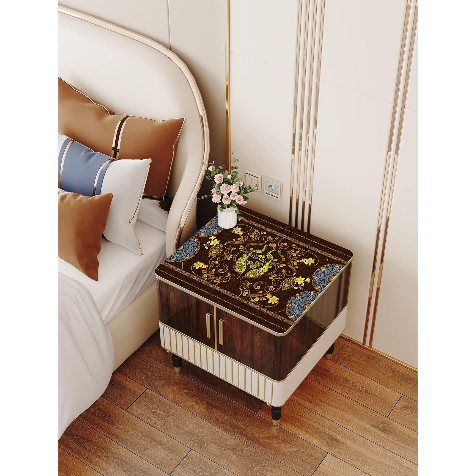 Golden Peacock Leather Table Runner - 23Lx16W - Elegant Placemats & Table Covers for Dining, Nightstands, and Home Decor - Perfect for Weddings, Parties, and Everyday Use