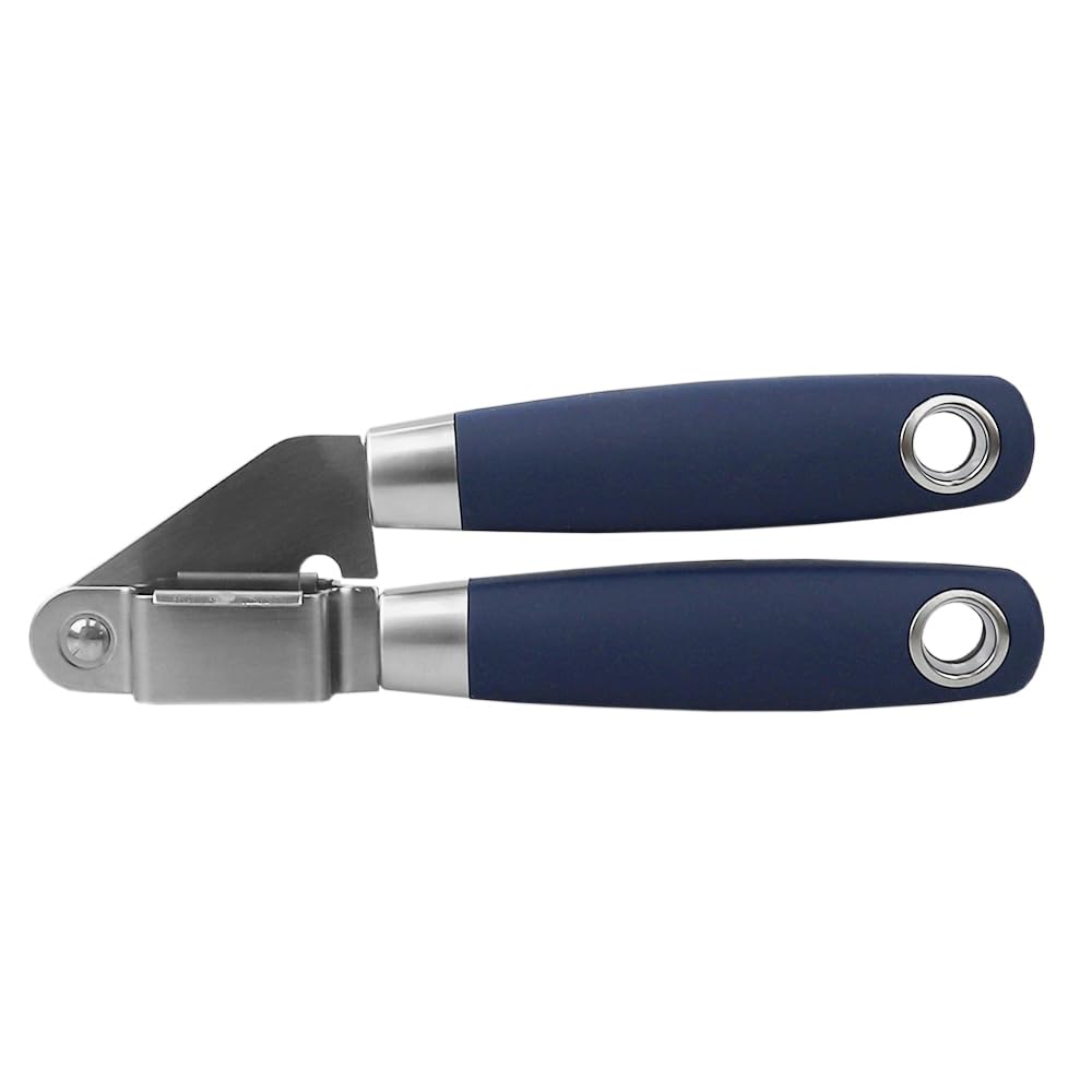 Premium Stainless Steel Garlic Press - Easy Squeeze & Clean, Rust-Resistant Kitchen Tool for Mincing Garlic, Ginger & Herbs - Perfect for Cooking, Baking & Meal Prep - Home Basics KT37236, Indigo