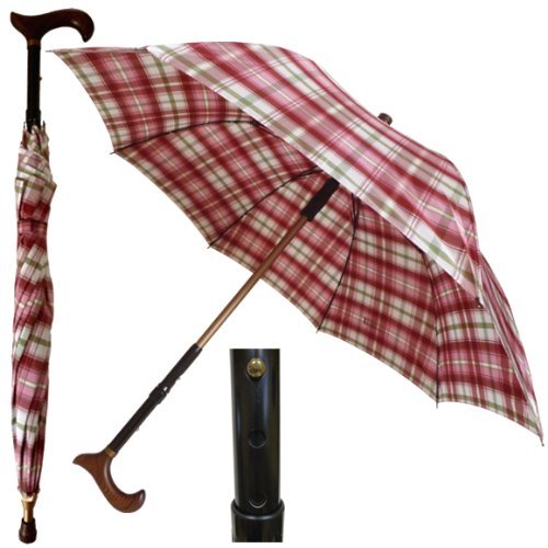Pink Plaid Walking Stick Umbrella - Lightweight Adjustable Cane with Comfortable Handle for Seniors & Hiking - Perfect for Outdoor Activities, Travel & Rainy Days