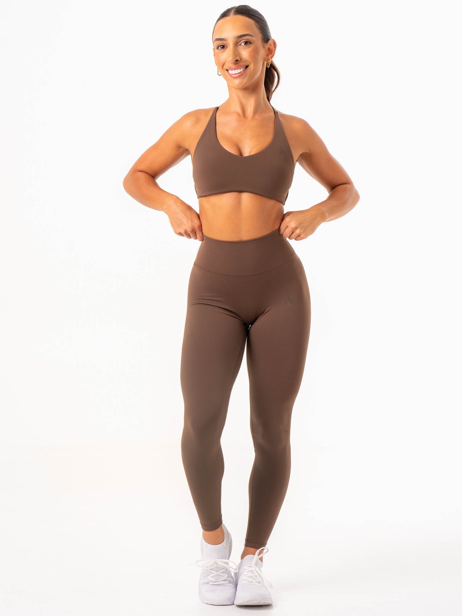 NKD High Waisted Scrunch Butt Lifting Yoga Leggings for Women - Chocolate Brown, Tummy Control Workout Pants for Gym, Running & Lounge Wear