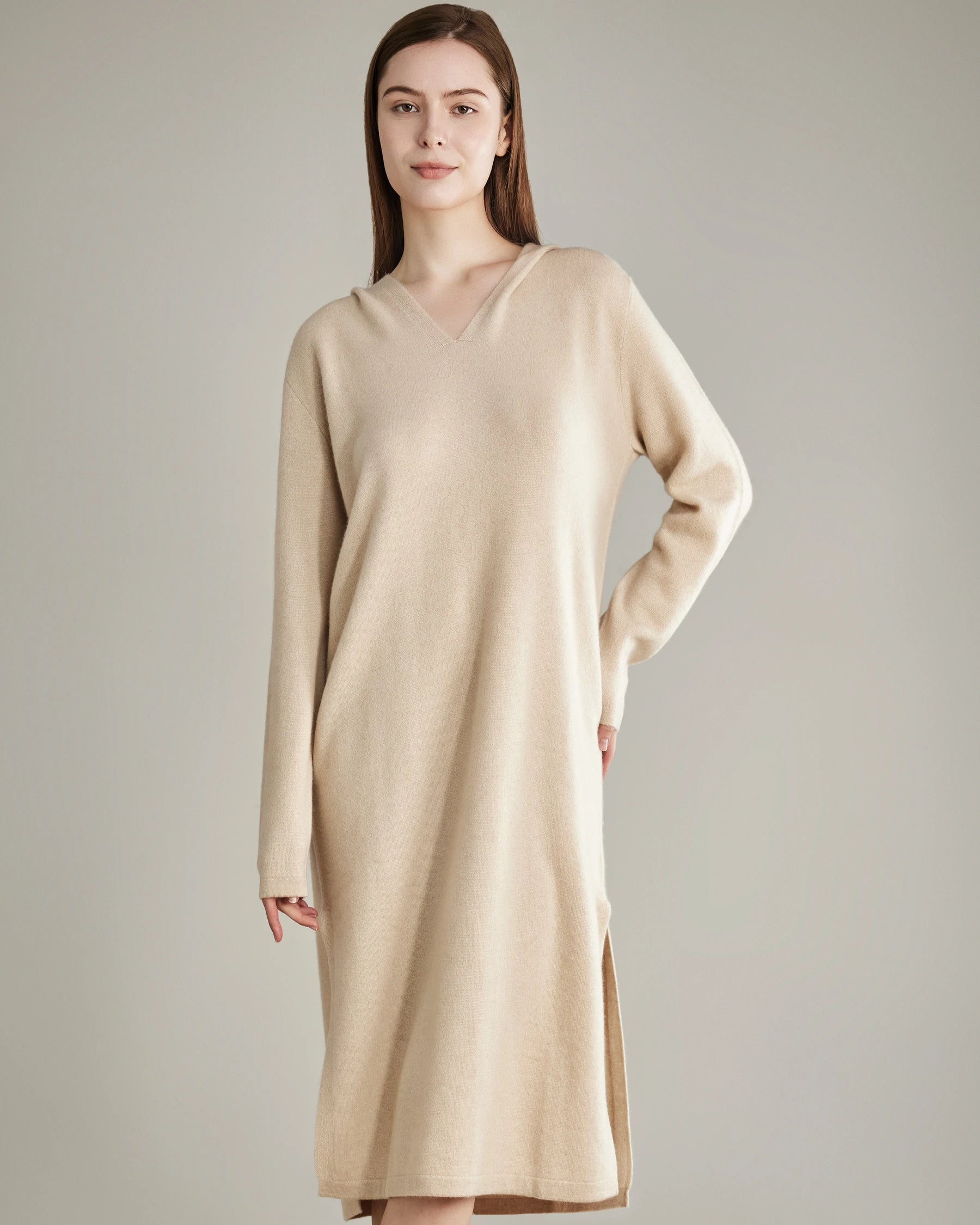 Luxury Hooded Knit Cashmere Dress for Women - Soft & Warm Winter Fashion - Perfect for Holiday Parties & Cozy Evenings