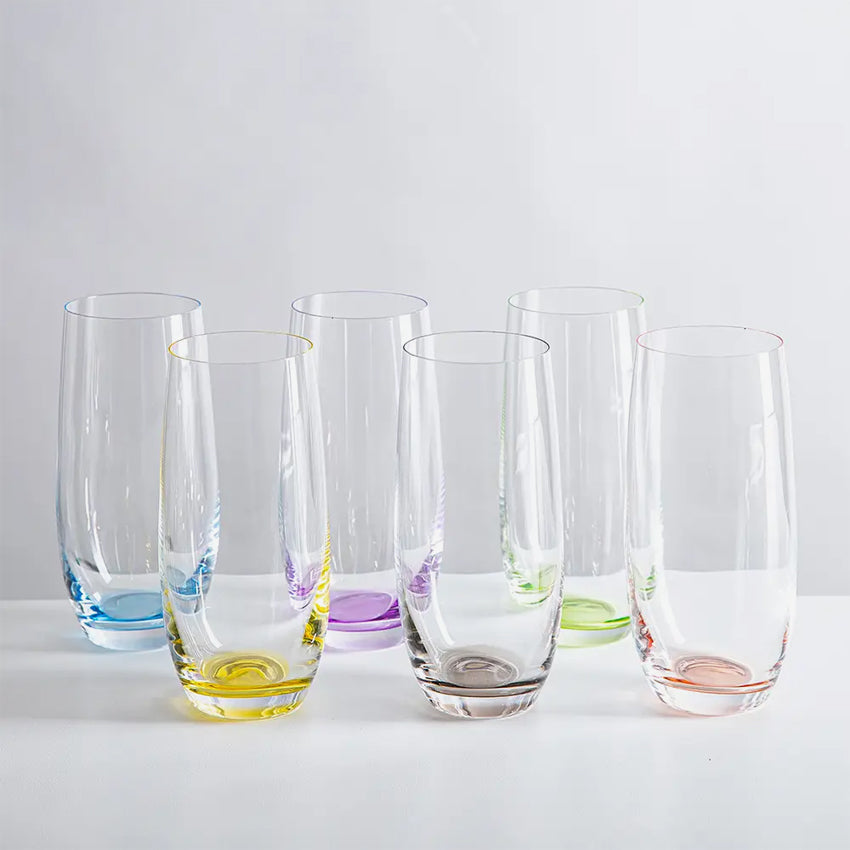 Bohemian Rainbow Highball Glasses Set of 6 - Colorful Drinking Glasses for Cocktails, Juice & Iced Tea - Perfect for Parties, Home Bar & Gifts