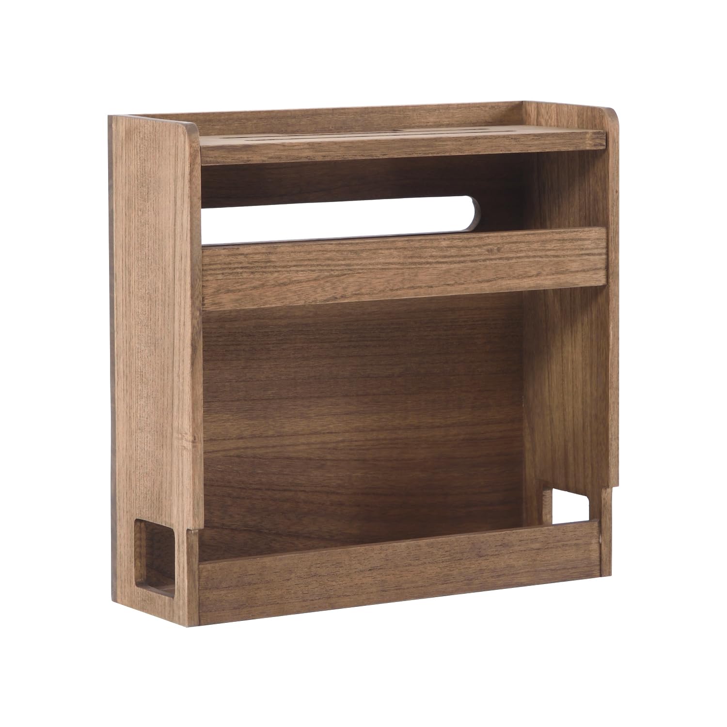 KIRIGEN Wooden WiFi Router Organizer with Cable Management - Wireless Router Storage Box & Power Cord Shelf for Home Office - Dark Brown LYQ-DBR - Perfect for Desk Organization and Neat Cable Setup
