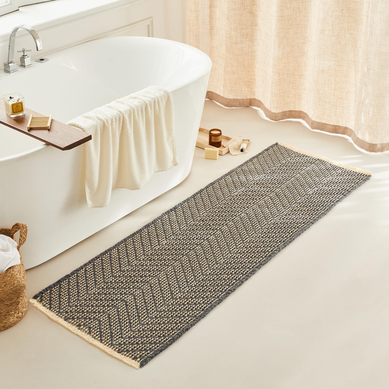 2'x6' Waffle Self-Drying Bath Mat - Non-Slip Ultra Soft Bathroom Rug in Bluish Grey & Yellow - Perfect for Bathroom, Shower, and Vanity Areas
