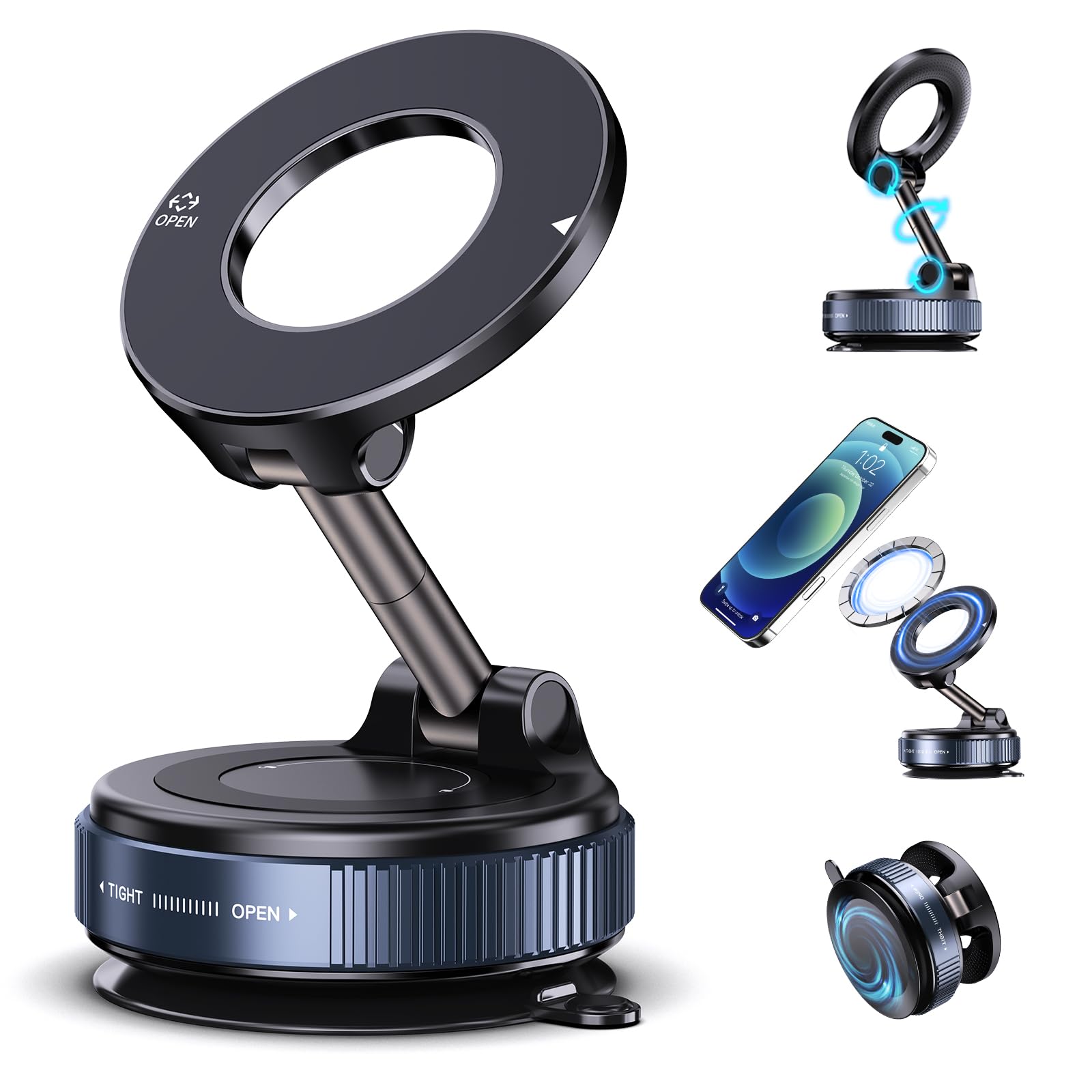 Vacuum Magnetic Phone Holder - Universal Car Mount for Magsafe iPhone & All Smartphones | Strong Suction Cup for Gym, Kitchen, Mirror & Smooth Surfaces | Perfect for Driving, Workouts & Home Use