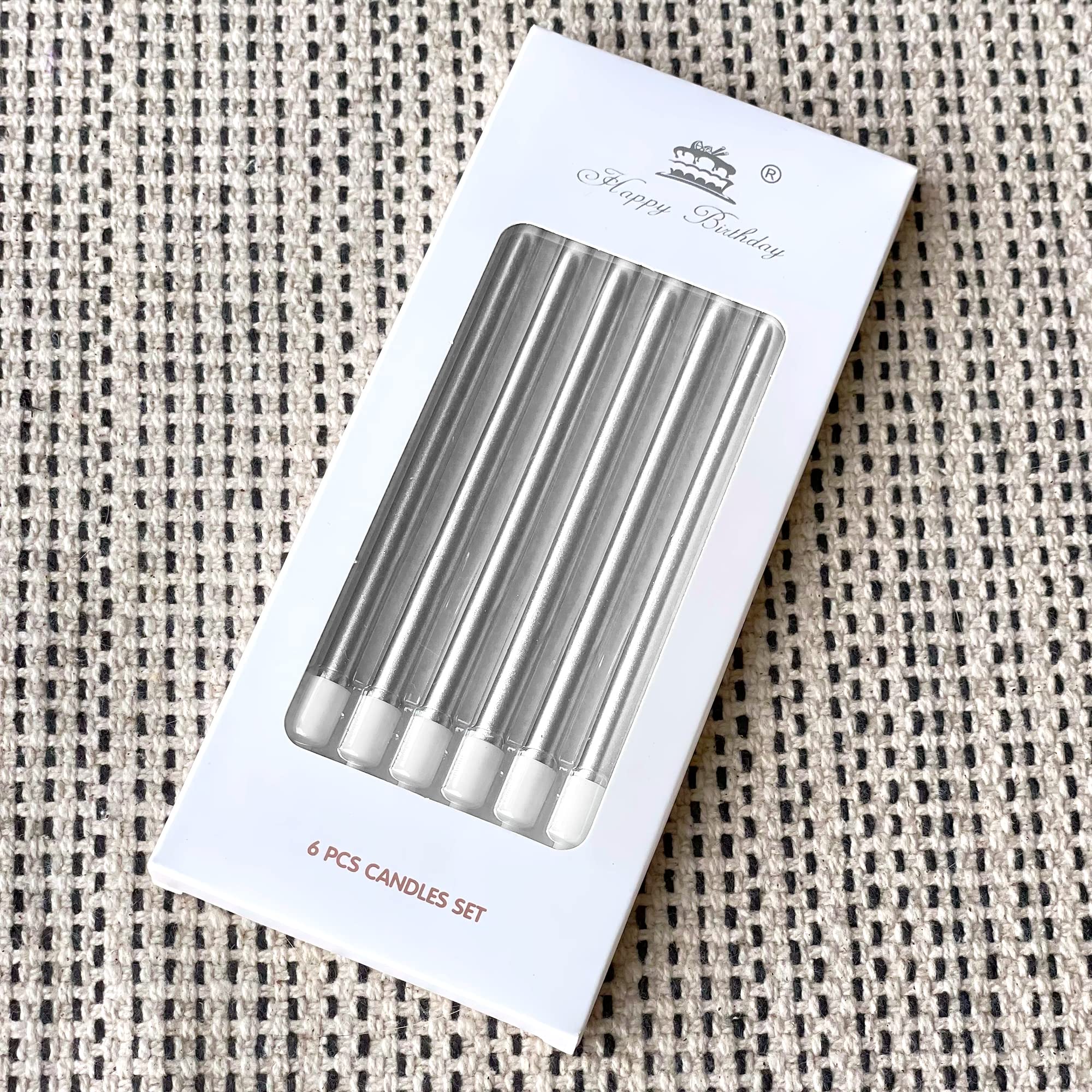 24-Pack Silver Metallic Long Thin Cake Candles with Holders - Elegant Cupcake & Wedding Cake Decorations for Birthdays, Parties & Special Celebrations