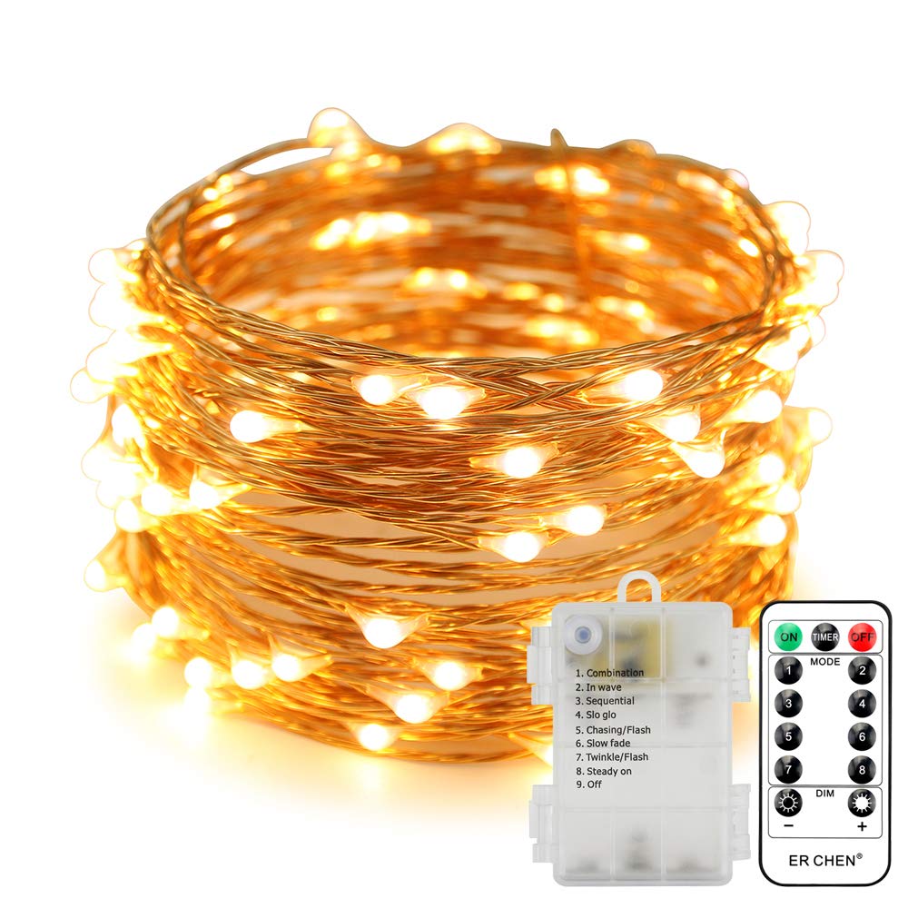 100 LED String Lights - 33ft Waterproof Battery Operated Fairy Lights with Remote Control (Warm White) | Indoor & Outdoor Decor for Bedroom, Garden, Party, Wedding, Christmas