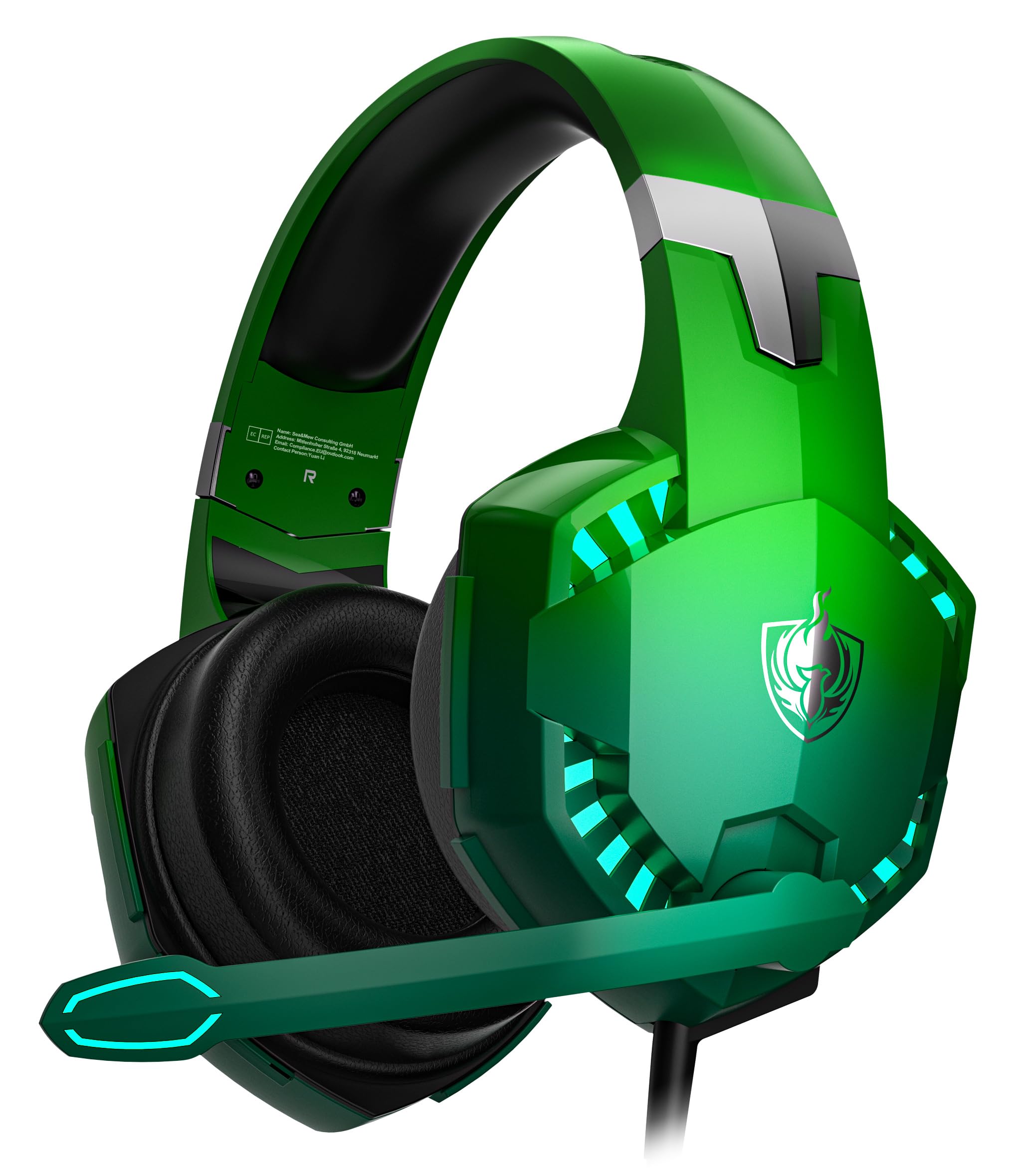 PHOINIKAS Gaming Headset with Noise Cancelling Mic - Compatible with PC, PS4, PS5, Nintendo Switch - Dazzle Green Stereo Headphones for Immersive Gaming & Online Chat