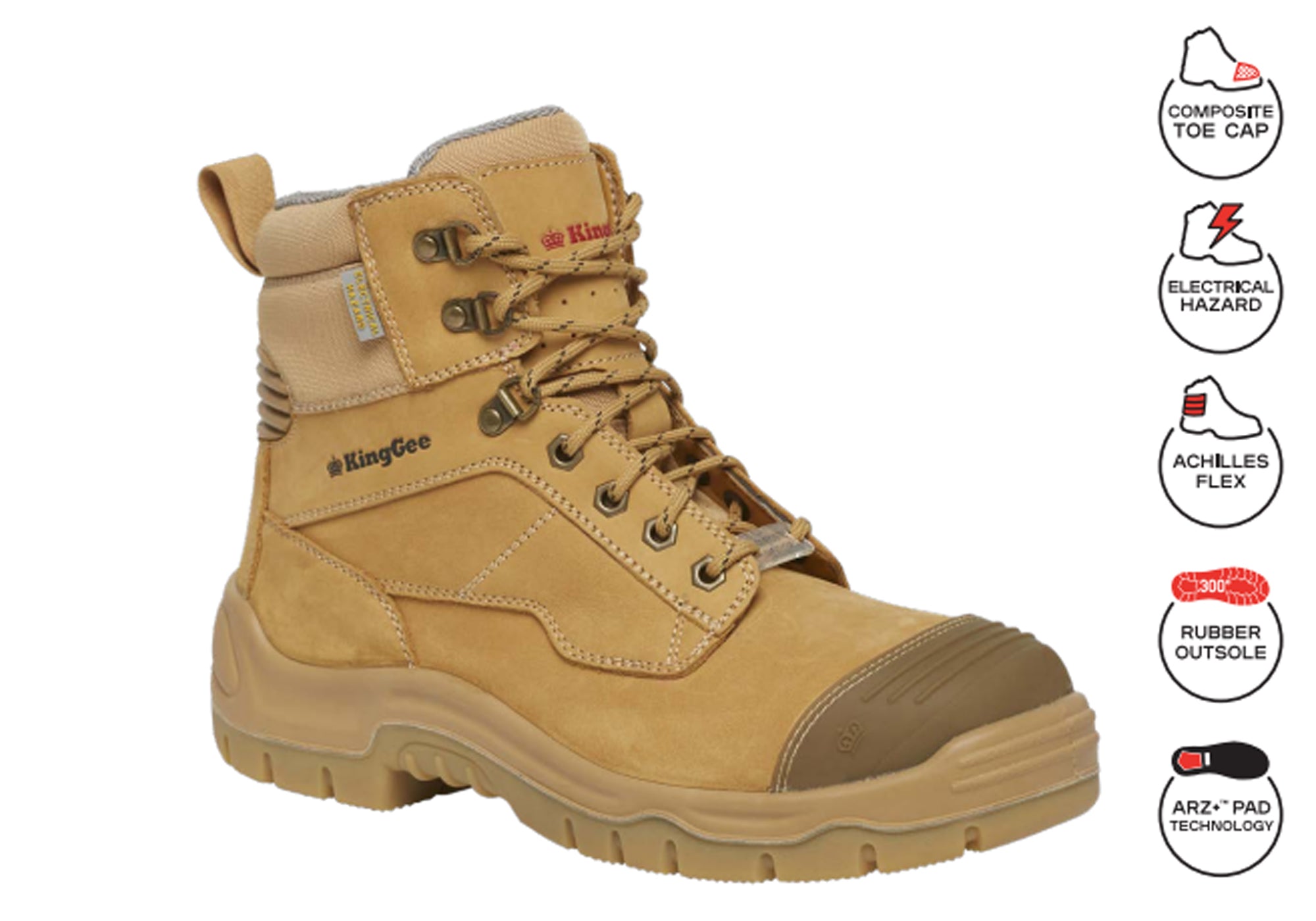 KingGee Men's 6 Inch Phoenix Zip & Lace Composite Toe Safety Work Boots - Durable Steel Toe Shoes for Construction, Warehouse & Outdoor Work