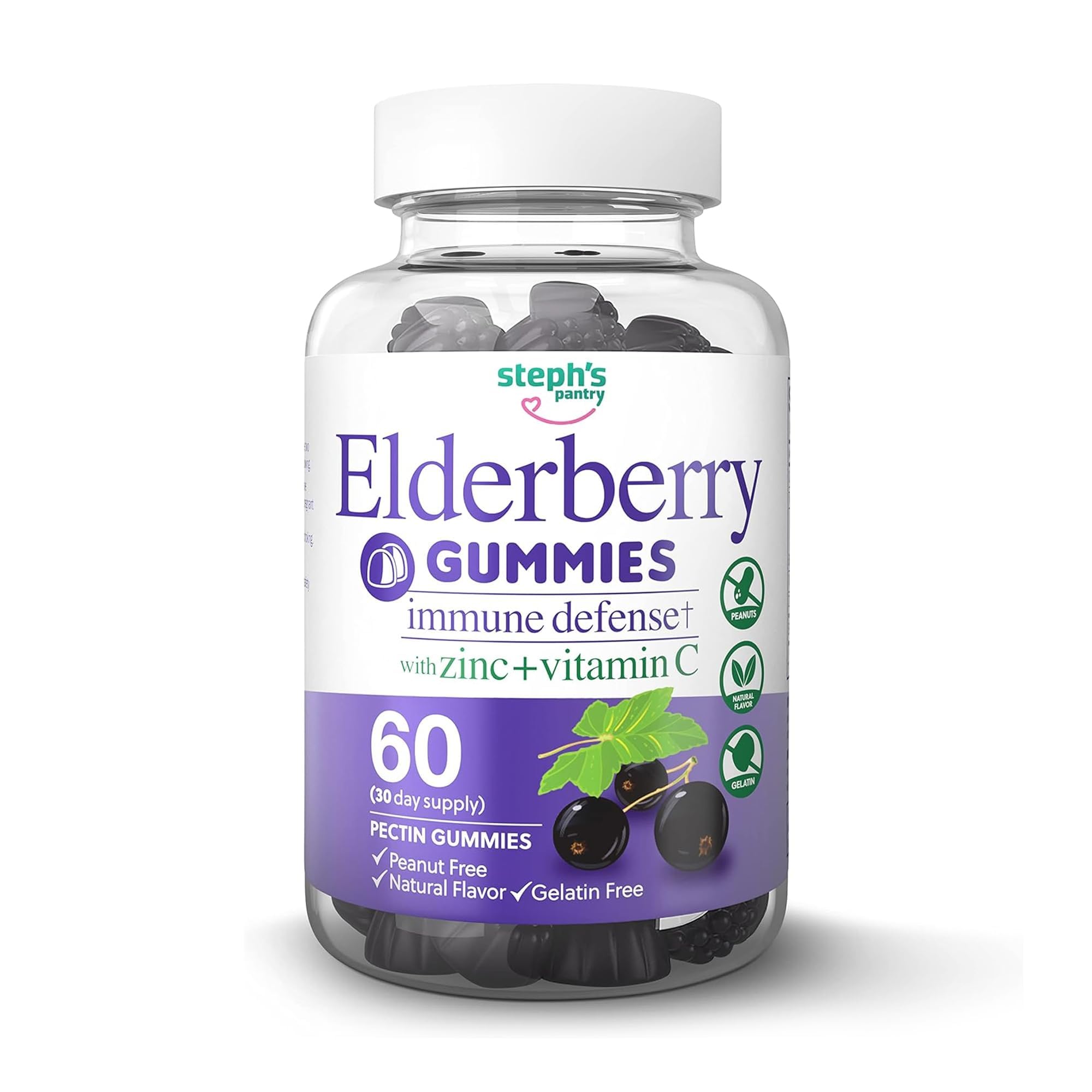 Elderberry Gummies with Vitamin C & Zinc - Immune Support Supplement for Adults & Kids - Vegan, Non-GMO, Antioxidant-Rich Multivitamin Gummies (60 Count) - Daily Immune Booster for Cold & Flu Season, Travel & School