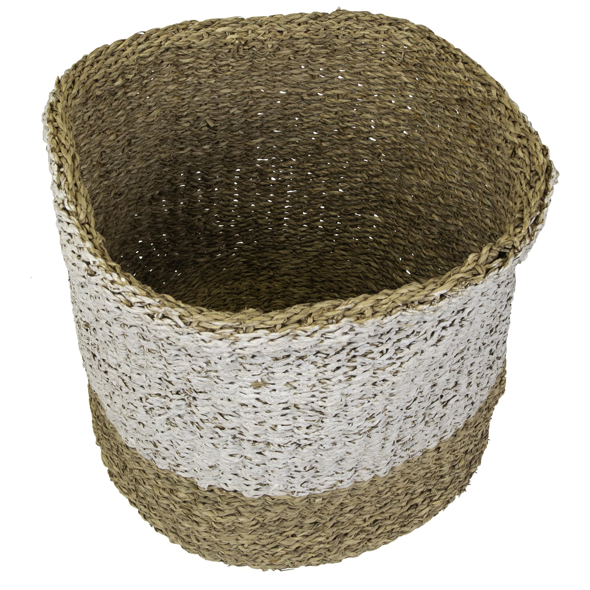 Round Wicker Baskets Set of 3 - Beige & White for Home Decor & Storage