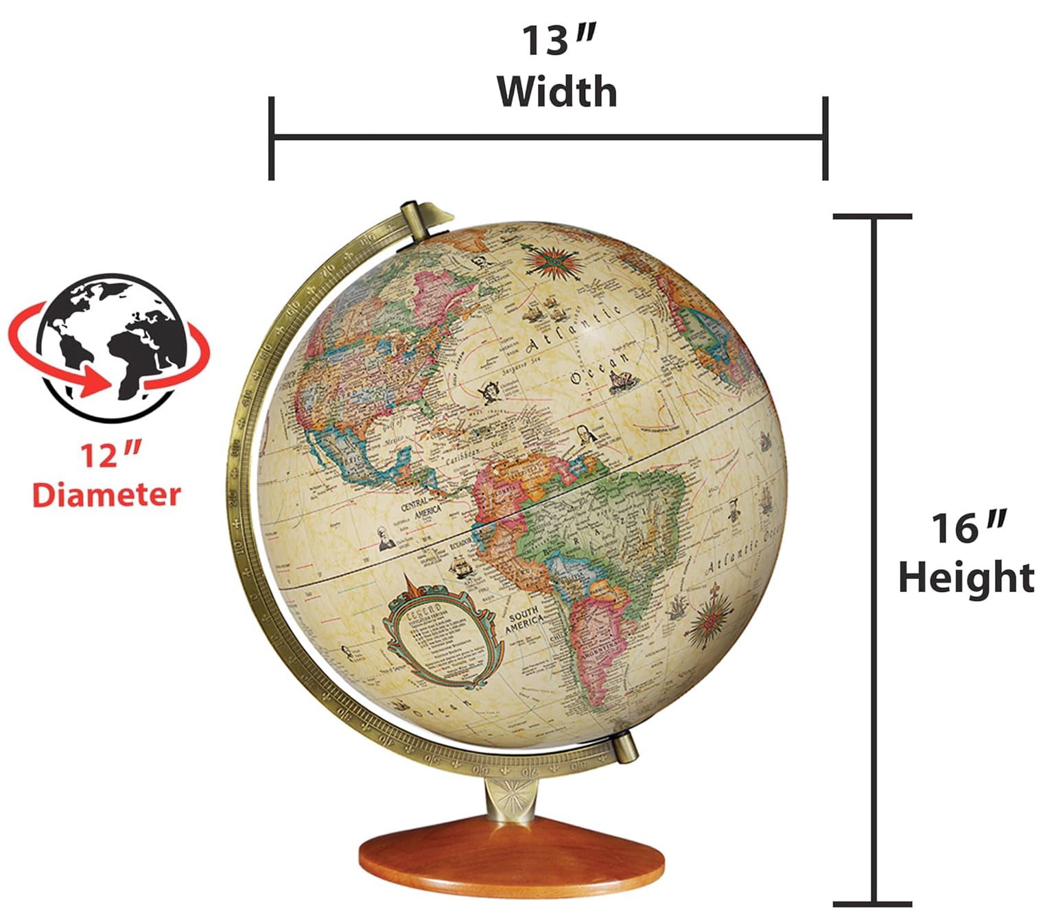 Replogle Odessa 12-Inch Illuminated World Globe with Stand - Light Up Globe Ball, Raised Relief for Kids & Children's Classroom Decor, Made in USA - Perfect for Home, School & Educational Gifts