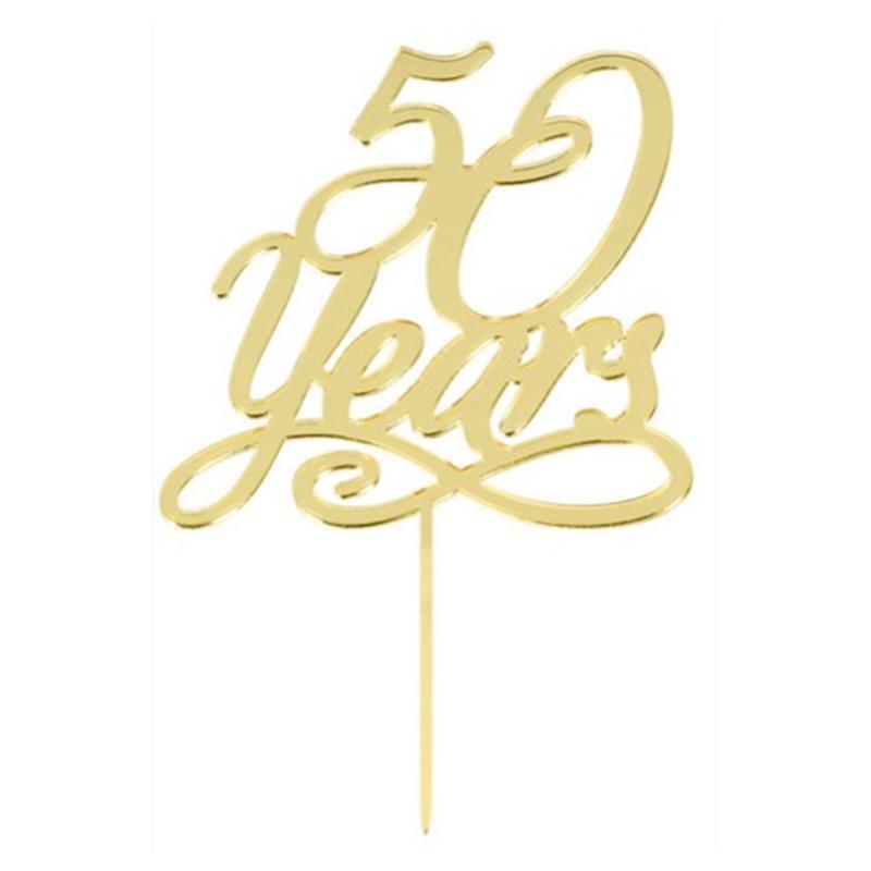 50th Anniversary Gold Plastic Cake Topper - Elegant Wedding, Birthday & Anniversary Celebration Decor for Cakes