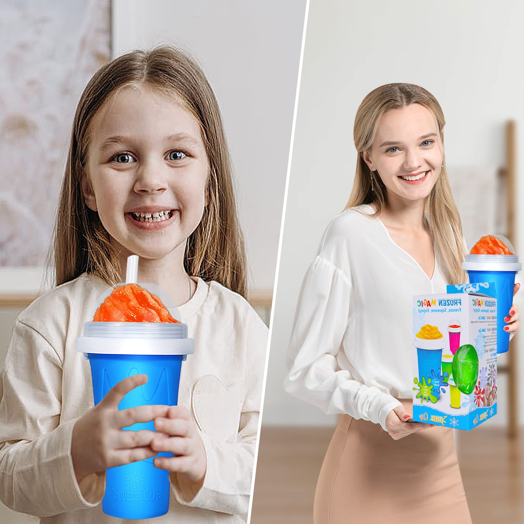 **Color Land Slushy Cup - TikTok Viral Slushie Maker, DIY Frozen Magic Squeeze Cup for Ice Cream & Drinks - Homemade Cool Gadget with Lid & Straw (Blue) - Perfect for Summer Parties, Kids' Treats & TikTok Trends**