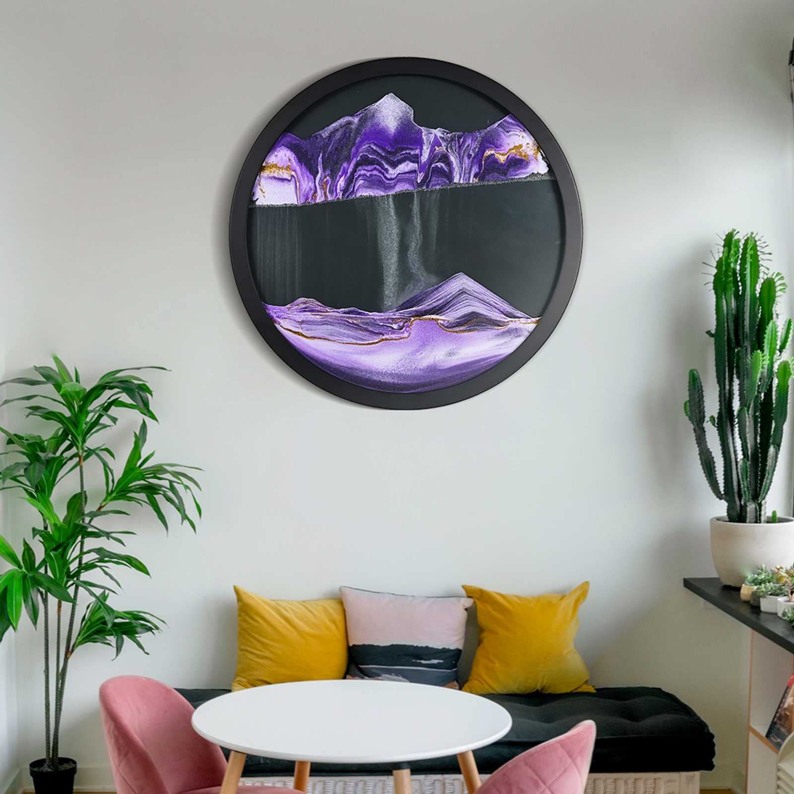 360° Rotating 3D Moving Sand Art Picture - Wall Mount Round Sandscape Frame Display for Home & Office Decor | Relaxing Dynamic Sand Art Gift for Adults | Perfect for Living Room, Bedroom, Kitchen & Meditation Spaces