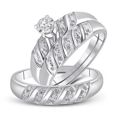 10k Gold Round Diamond Solitaire Matching Wedding Ring Set 1/20 CTTW - Elegant Bridal Jewelry for Engagement, Anniversary & Special Occasions