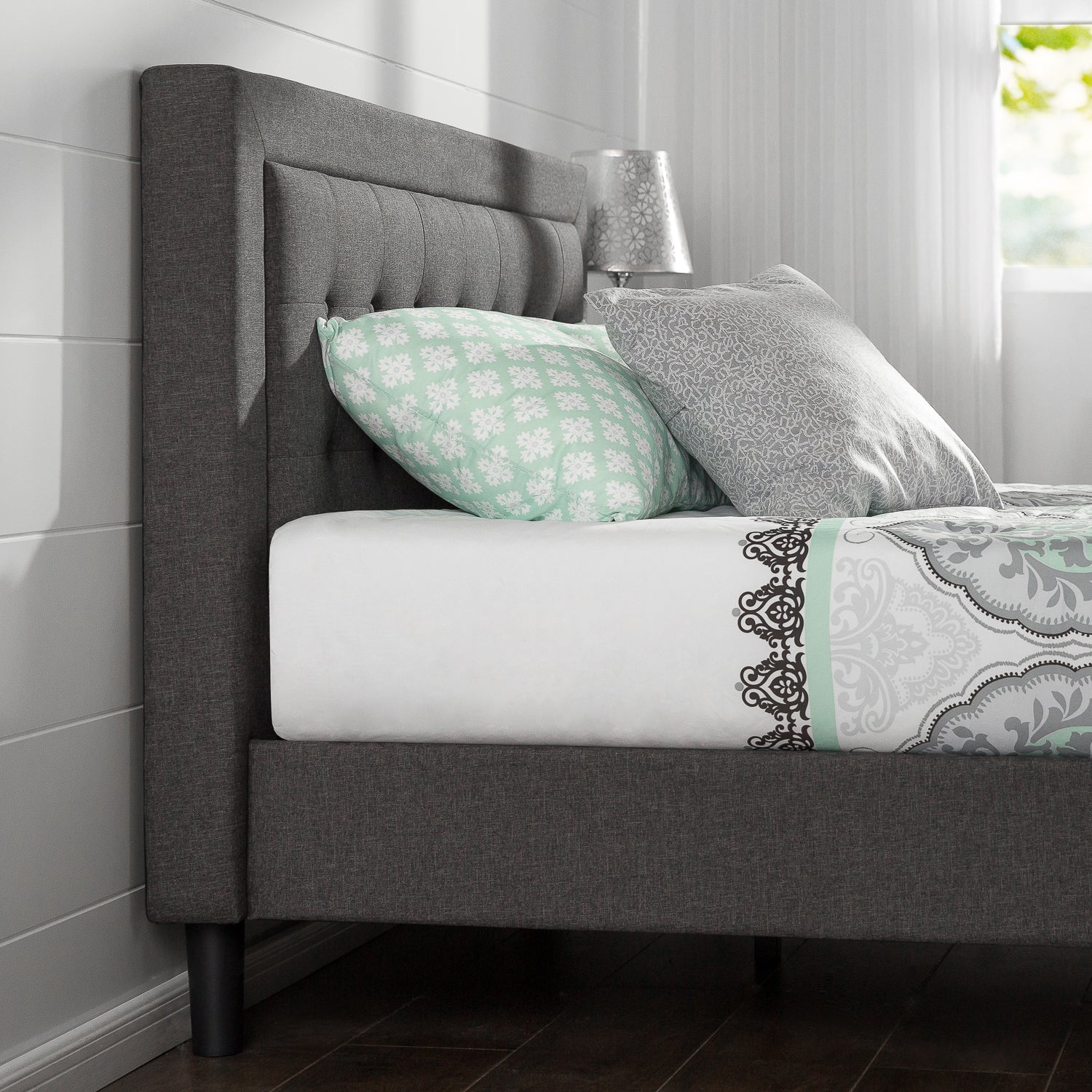 Zinus Dachelle Queen Size Fabric Upholstered Platform Bed Frame with Wooden Slats - Modern Bedroom Furniture for Small Spaces & Guest Rooms